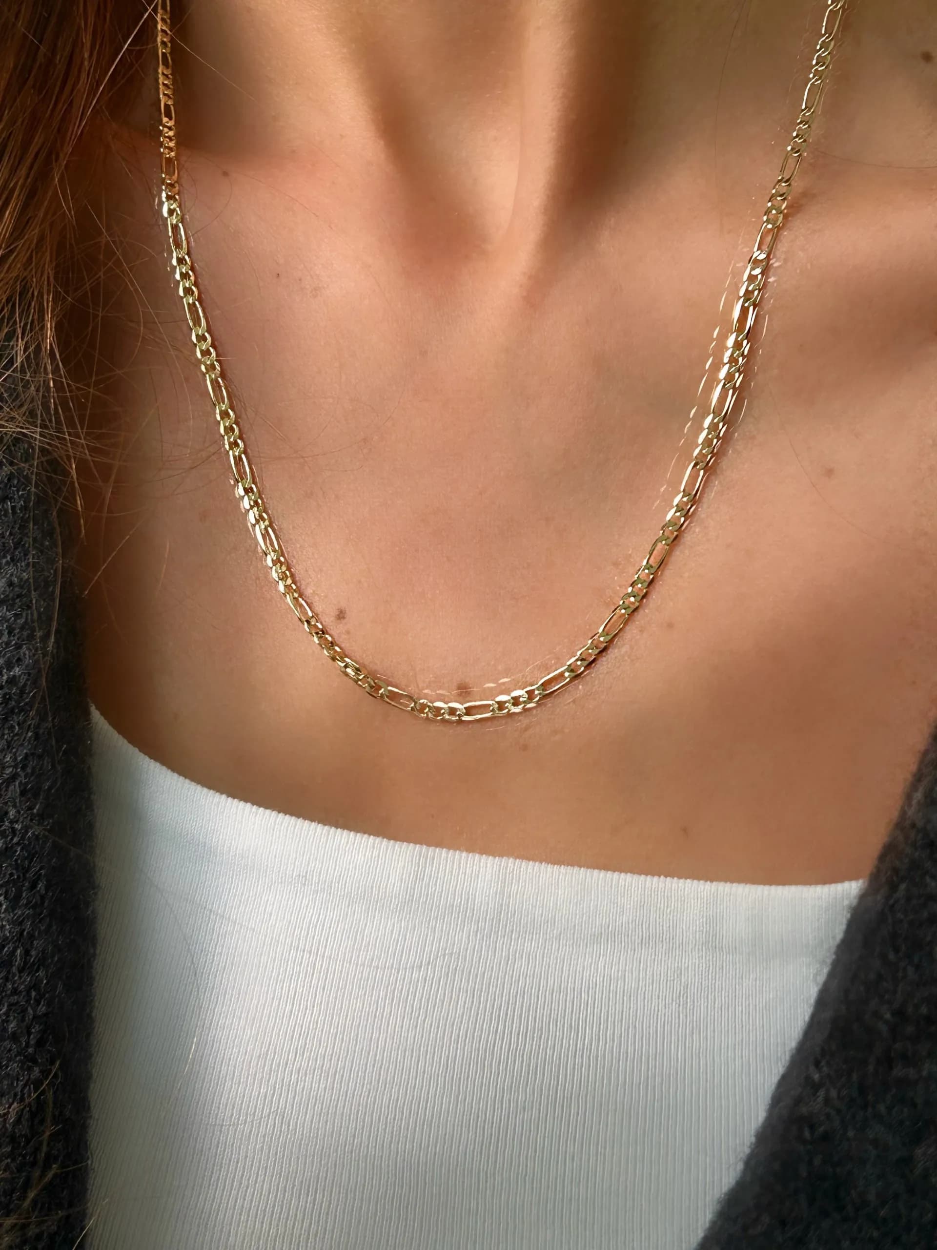 14K Altın Kaplama İnce Figaro 60 cm Kolye