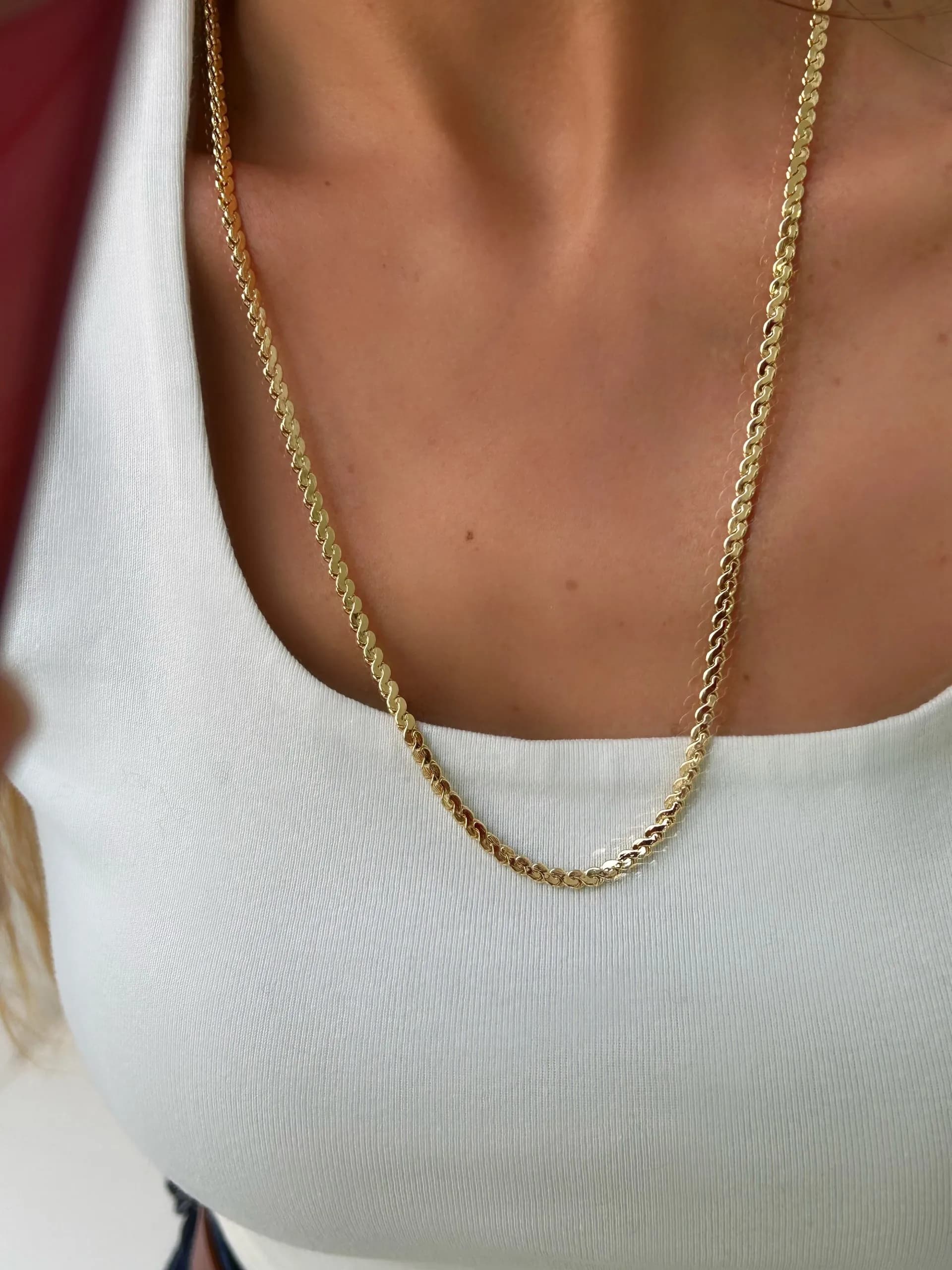 14K Altın Kaplama Kalın S Kobra 60cm Kolye