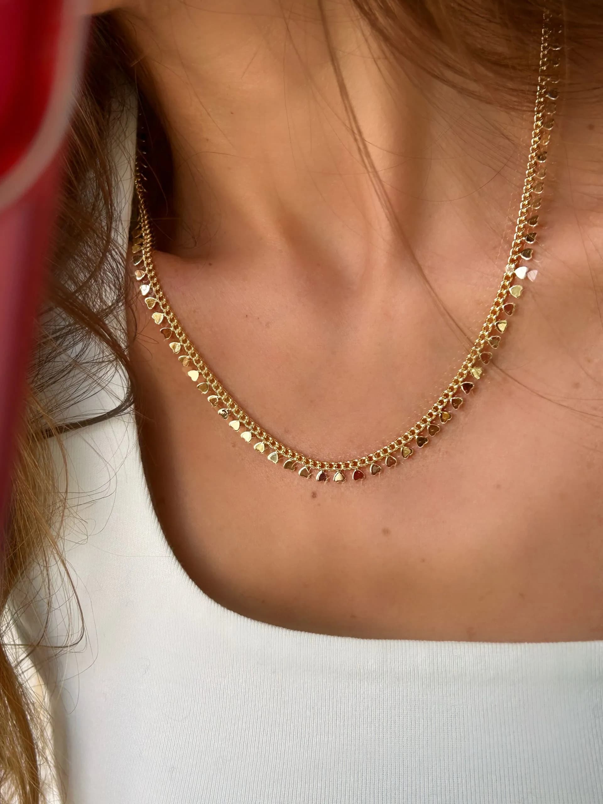 14K Altın Kaplama Kalp Pul 45cm Kolye