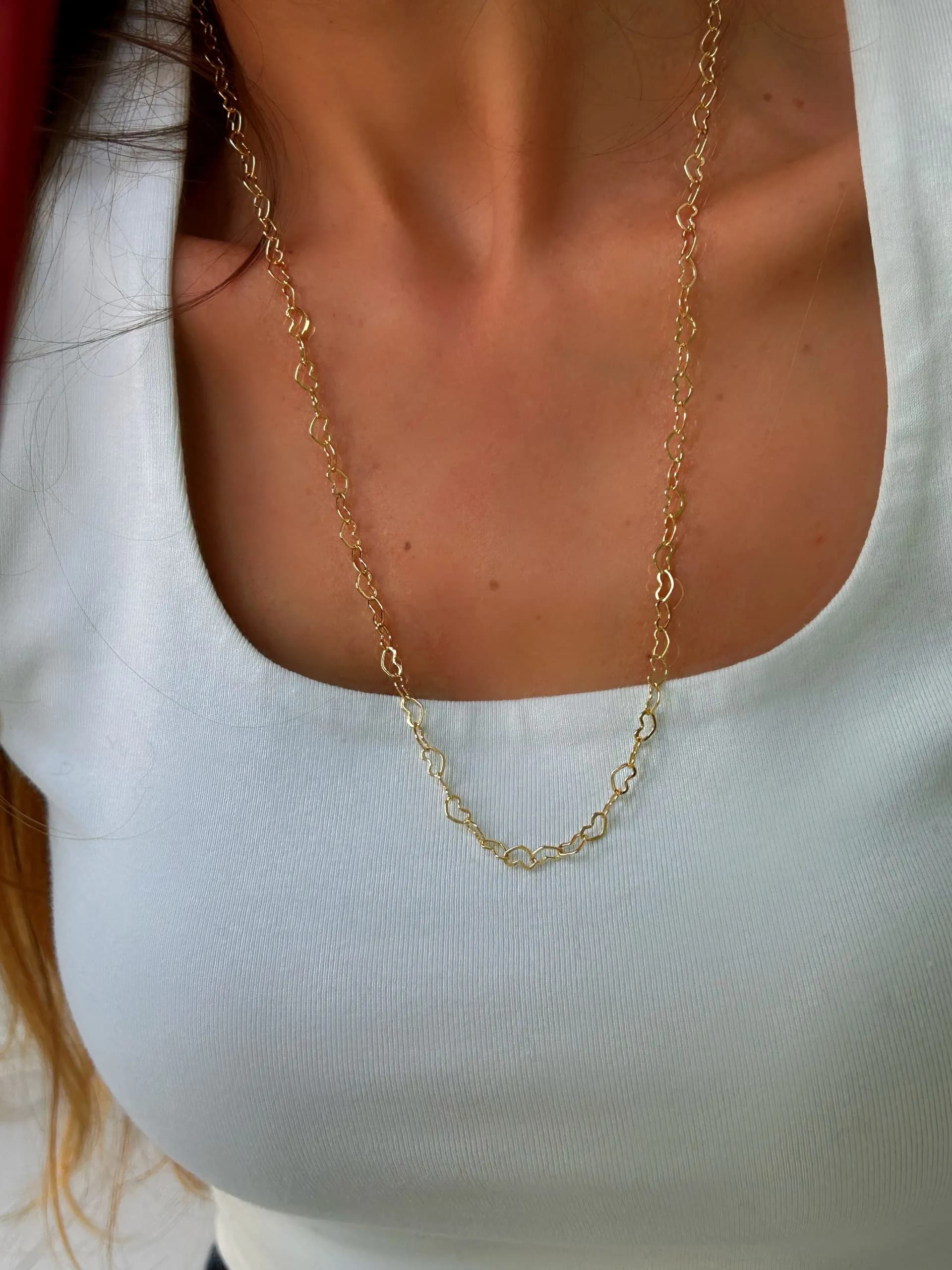 14K Altın Kaplama Kalp Uzun 60 cm Kolye