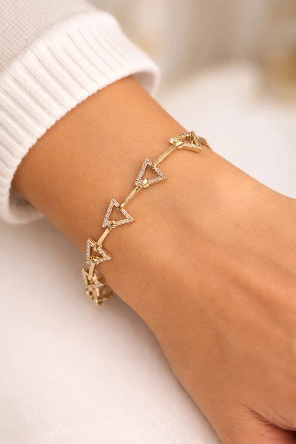 14K Altın Kaplama Taşlı Üçgen Bileklik