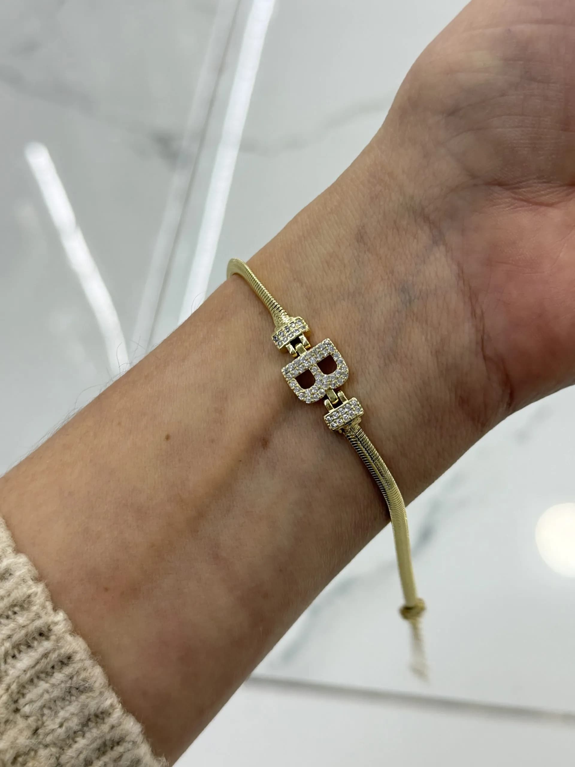 14K CM Altın Kaplama B Harf Bileklik