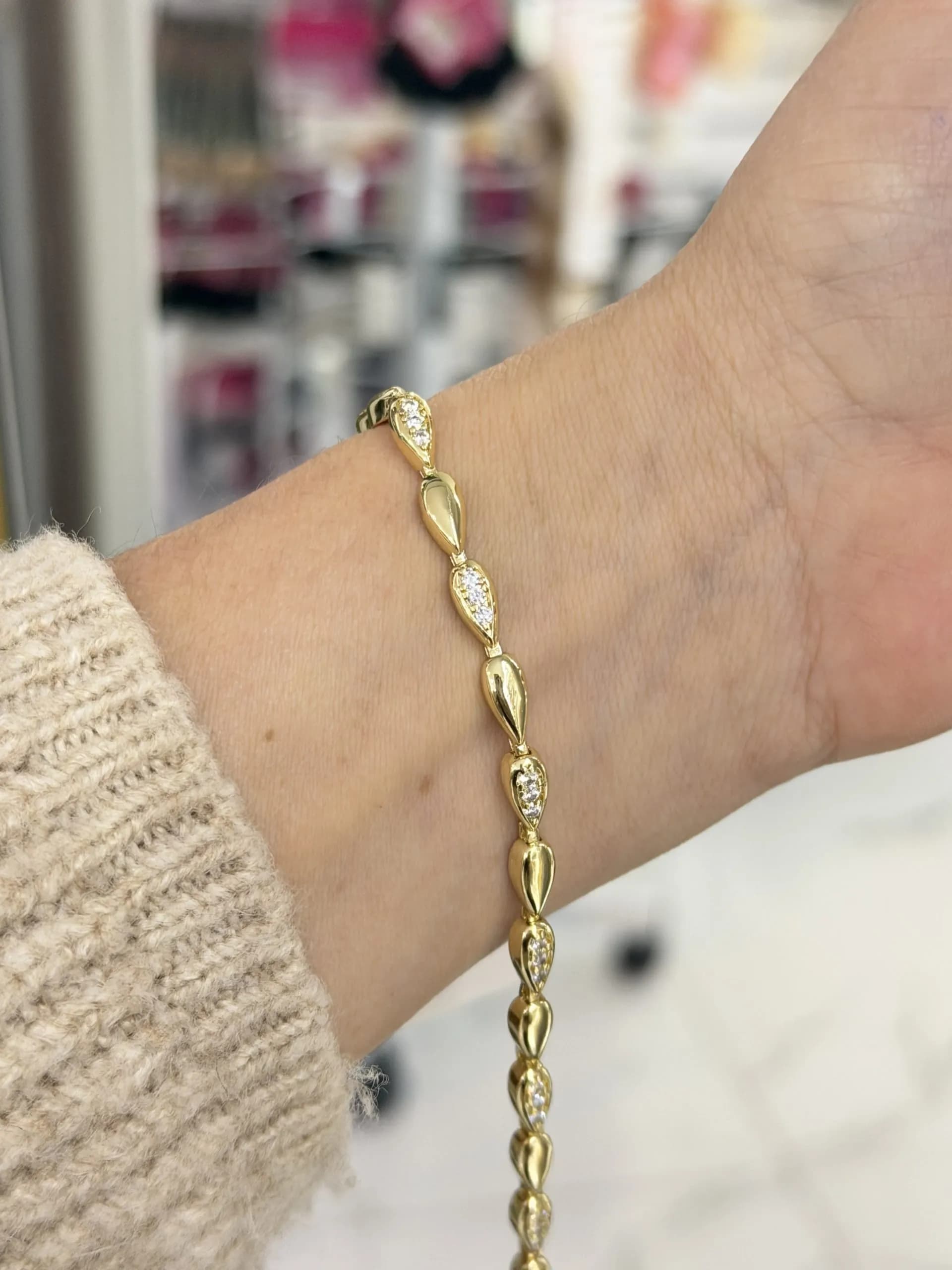 14K CM Altın Kaplama Damla Taşlı Bileklik 044