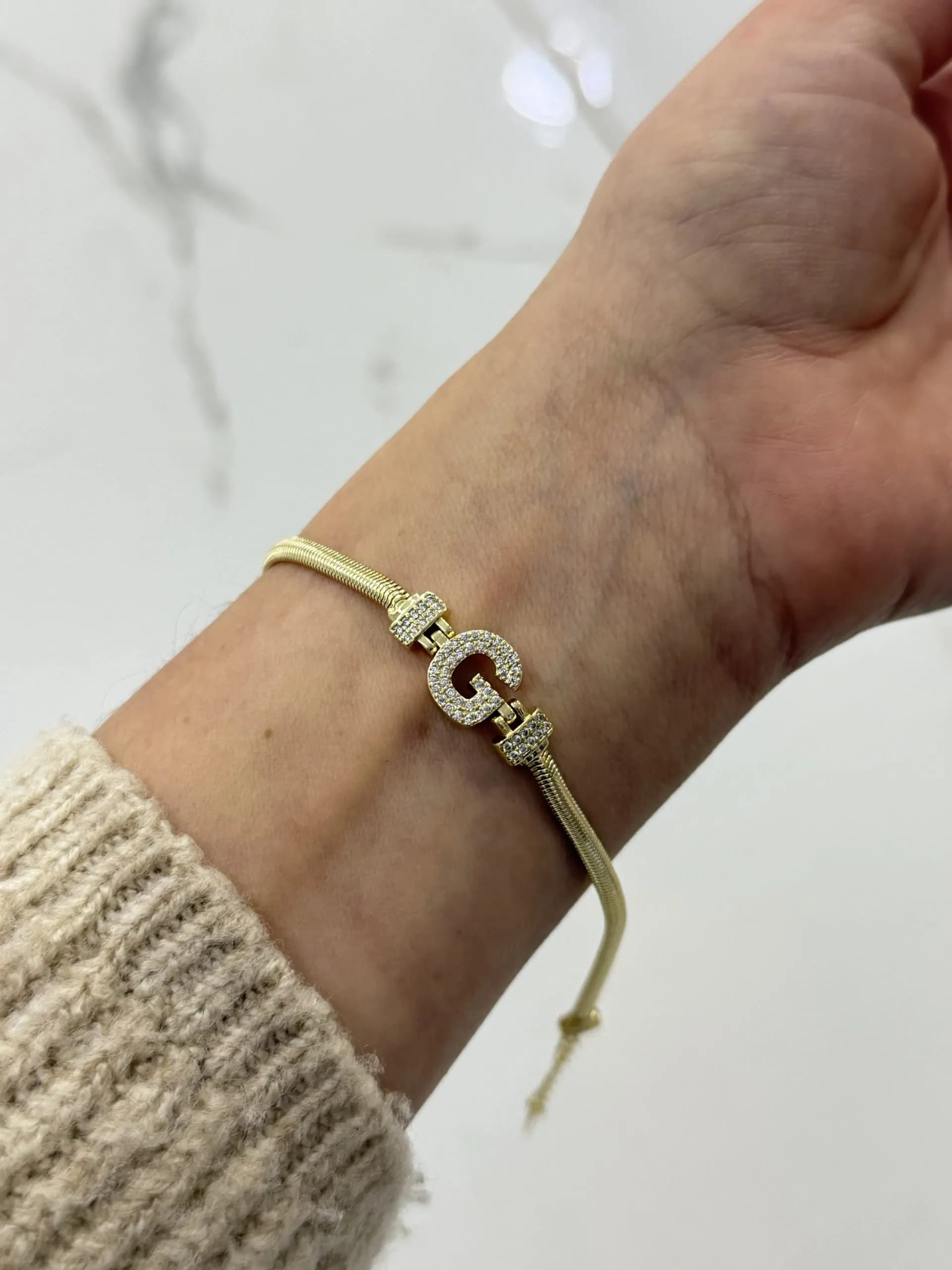 14K CM Altın Kaplama G Harf Bileklik