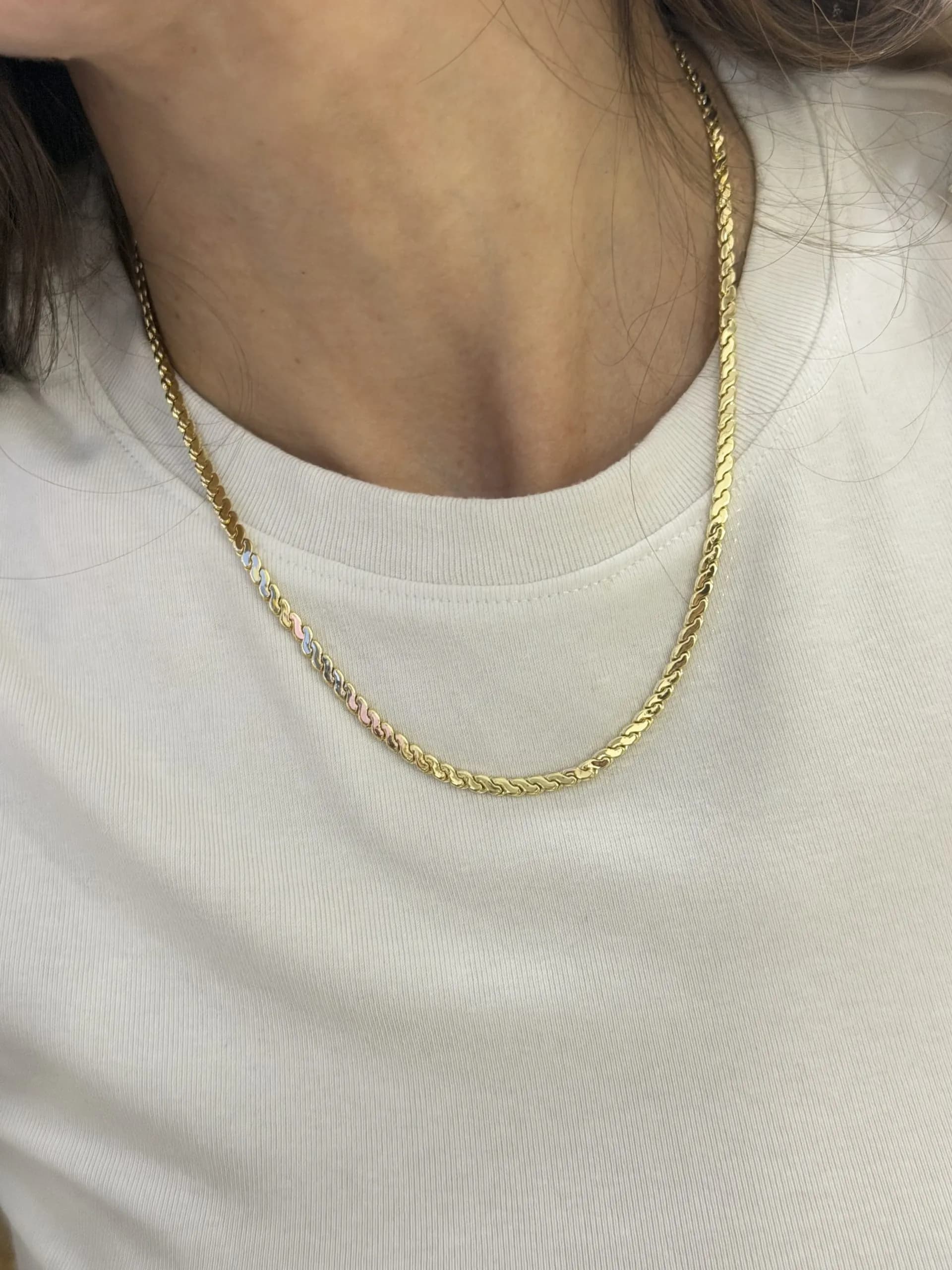 14K CM Altın Kaplama İnce S Kobra Kolye 45 cm