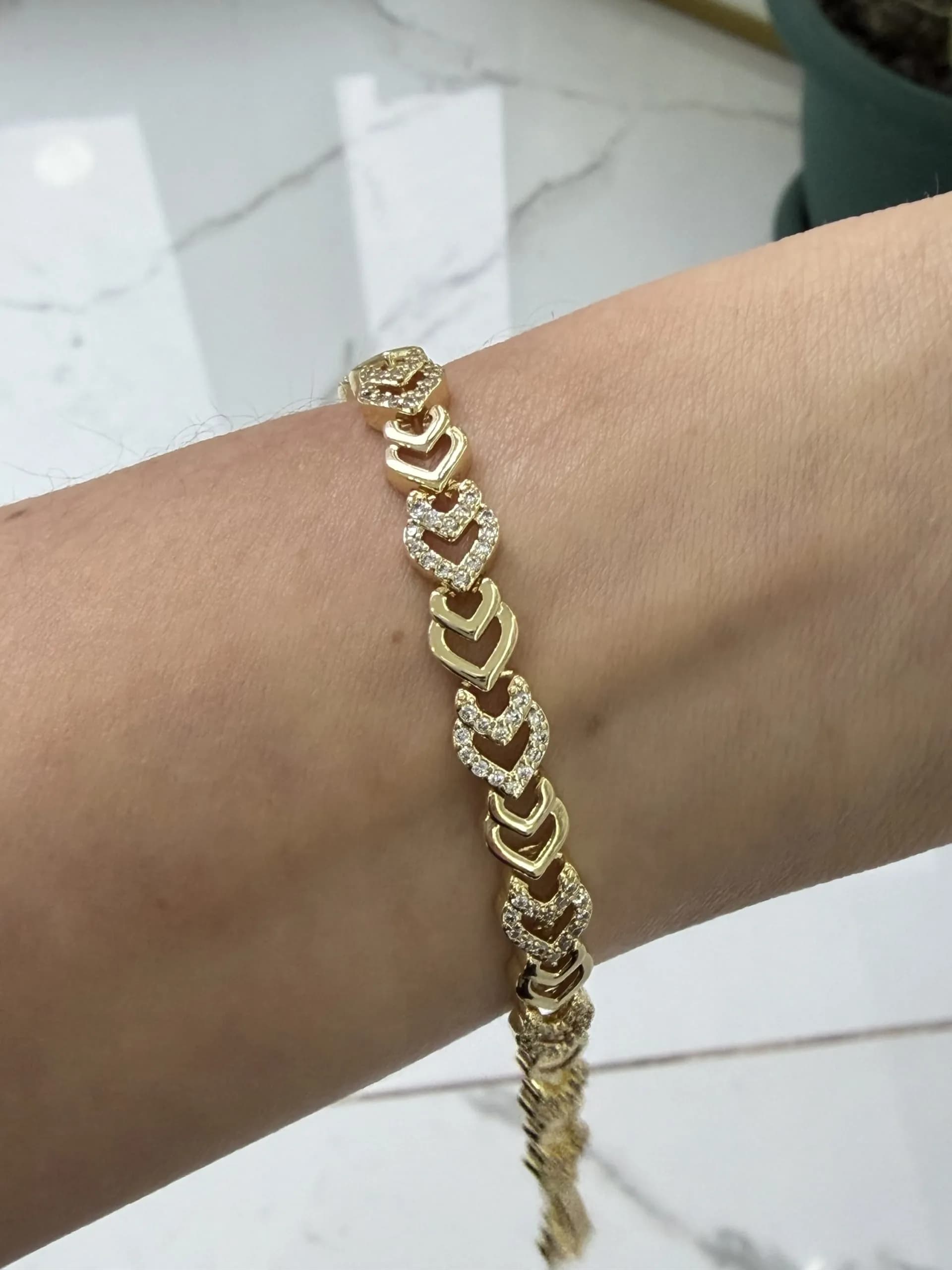 14K CM Altın Kaplama Kalp Tal Sıra Bileklik