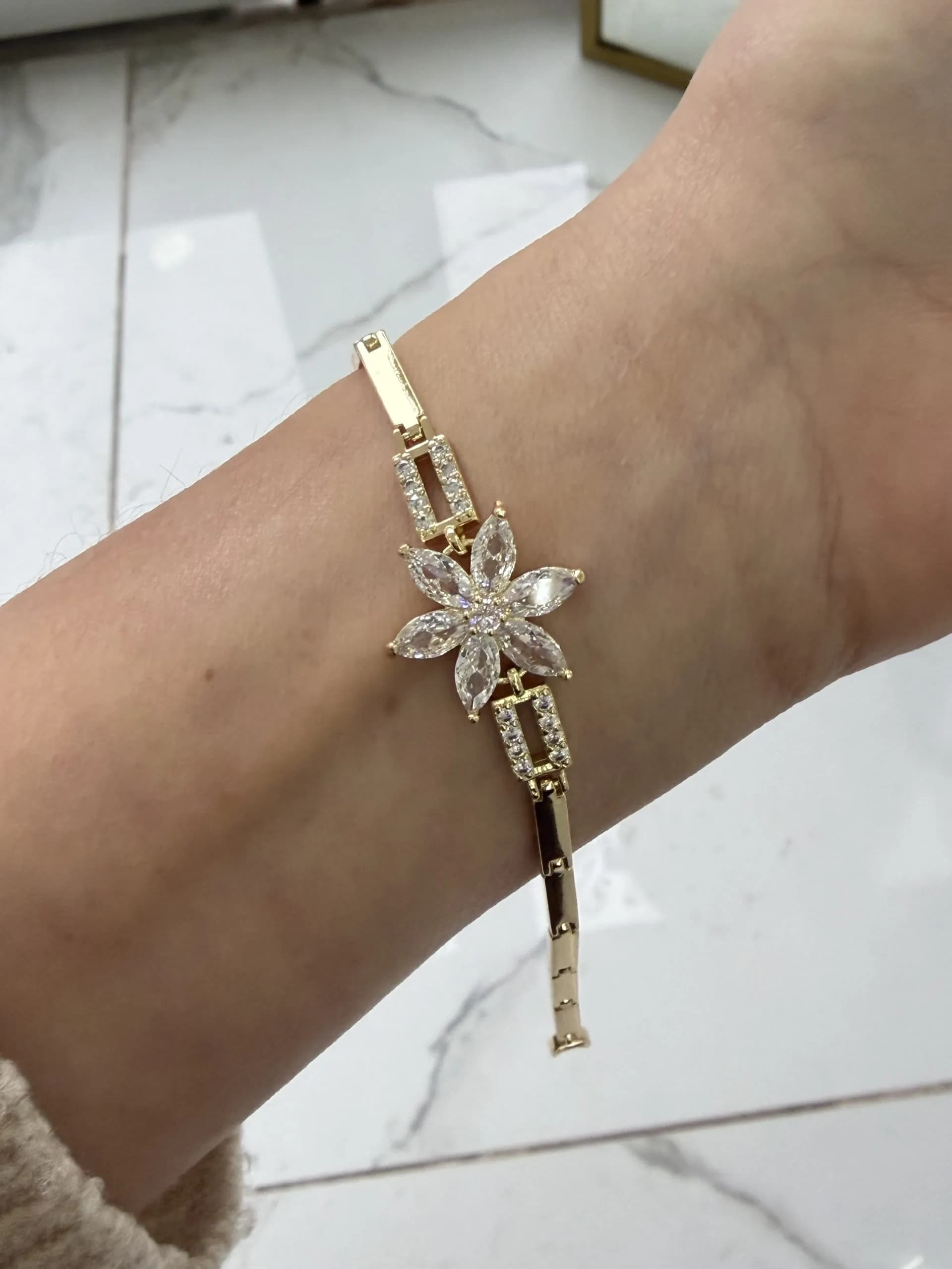 14K CM Altın Kaplama Lotus Bileklik