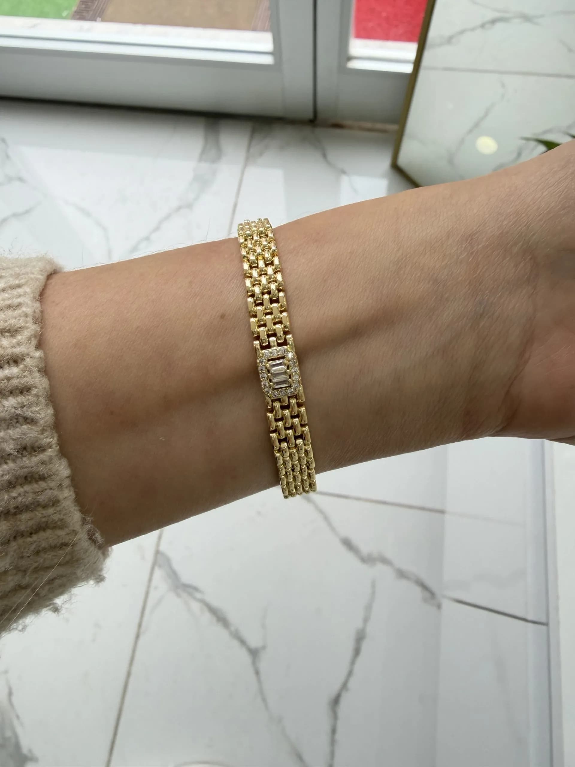 14K CM Altın Kaplama Tek Baget Hasır Bileklik