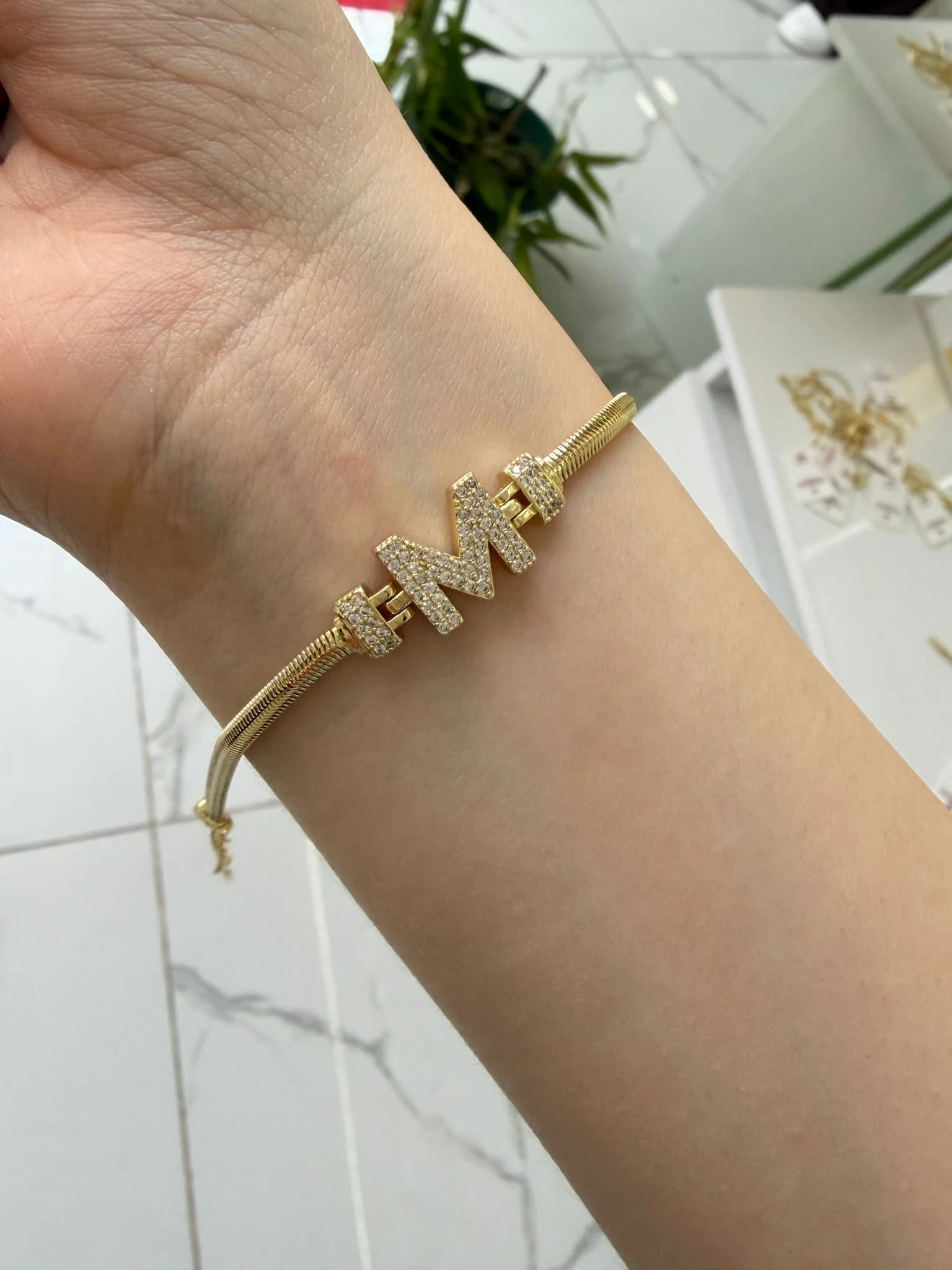 14K CM Altın Kaplama M harf Bileklik