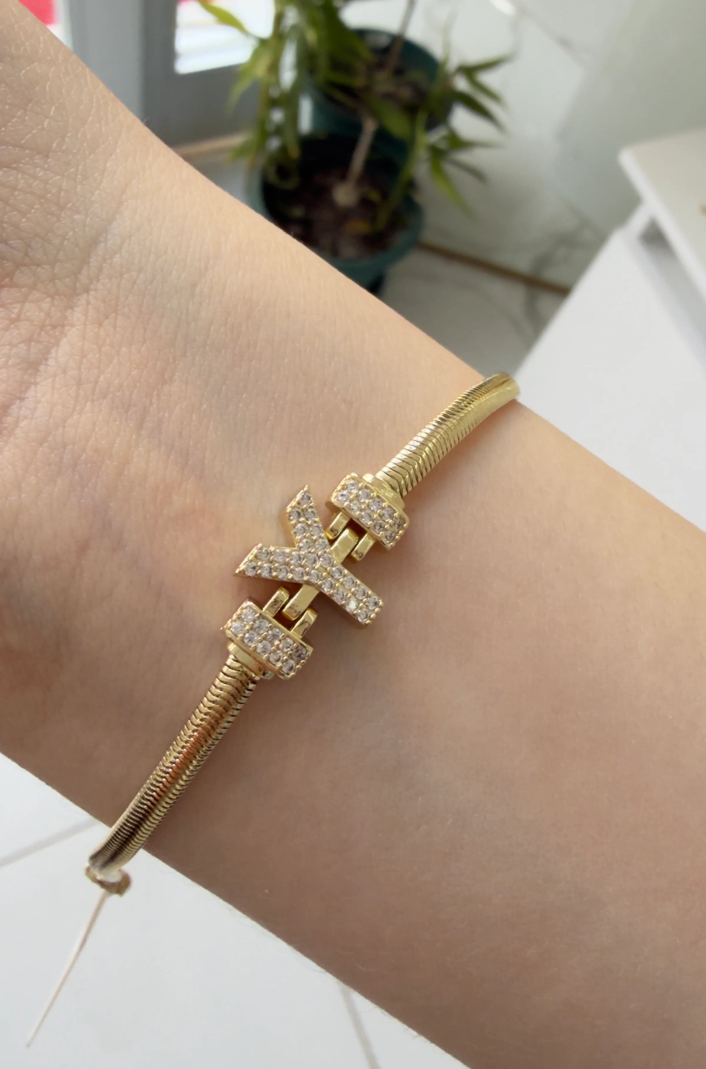 14K CM Altın Kaplama Y Harf Bileklik