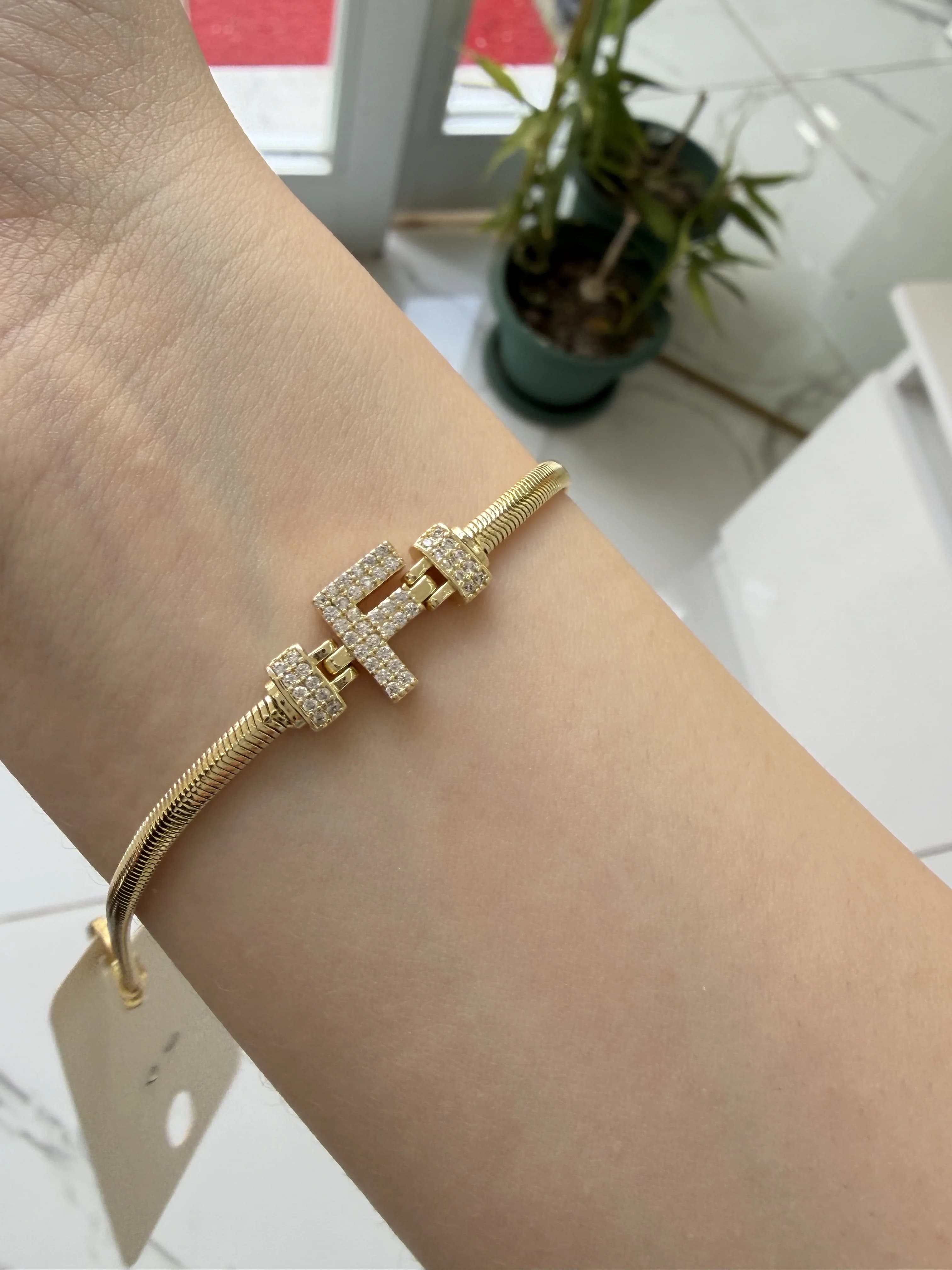 14K CM Altın Kaplama F Harf Bileklik