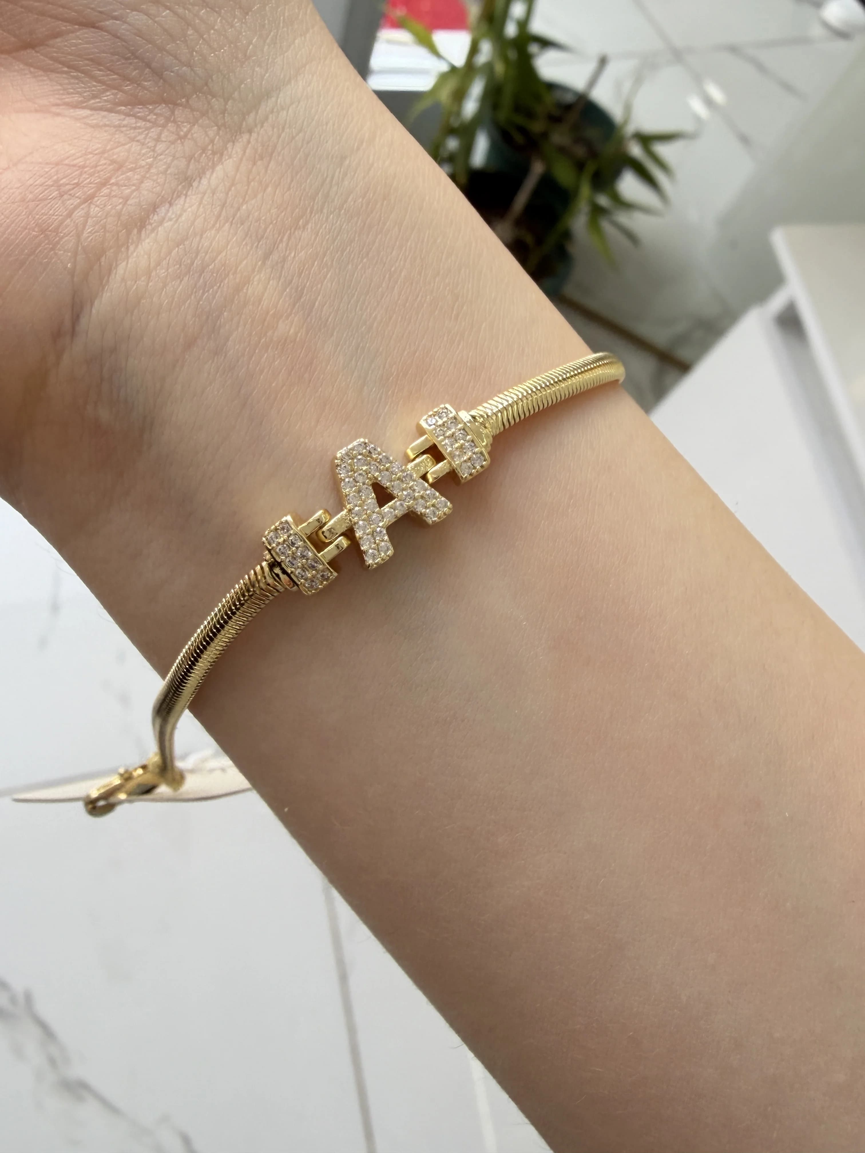 14K CM Altın Kaplama A Harf Bileklik