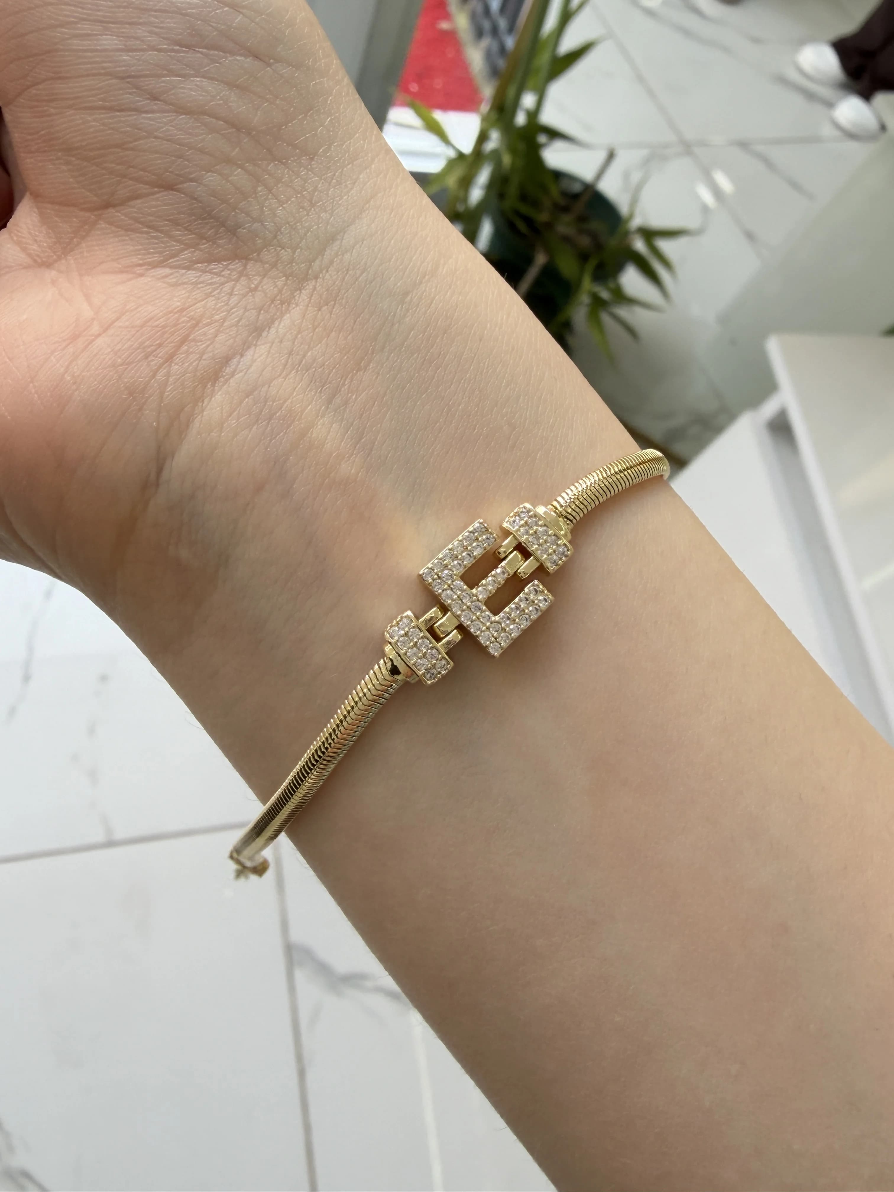 14K CM Altın Kaplama E Harf Bileklik