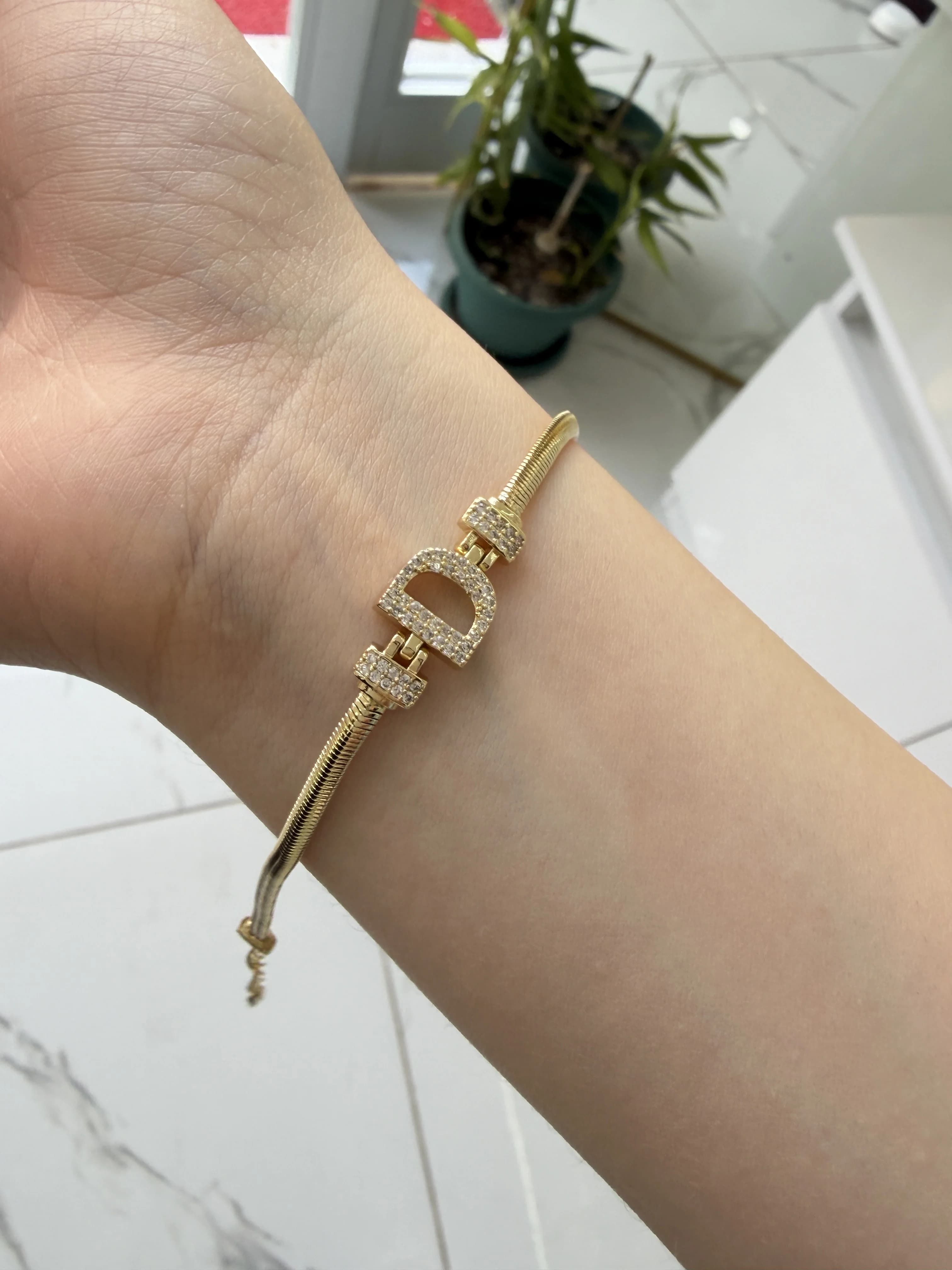 14K CM Altın Kaplama D Harf Bileklik