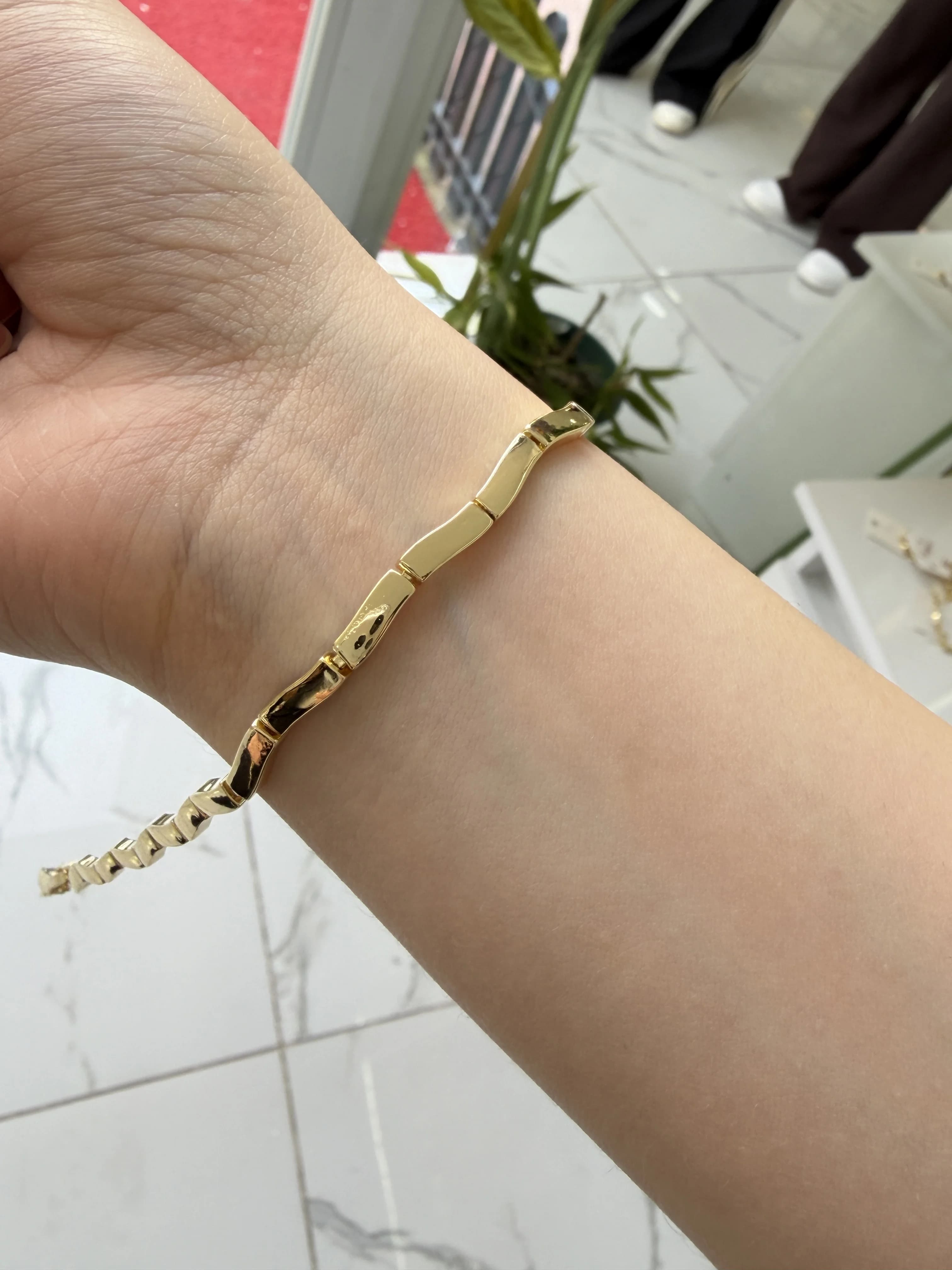 14K CM Altın Kaplama Aynalı Yılan Bileklik