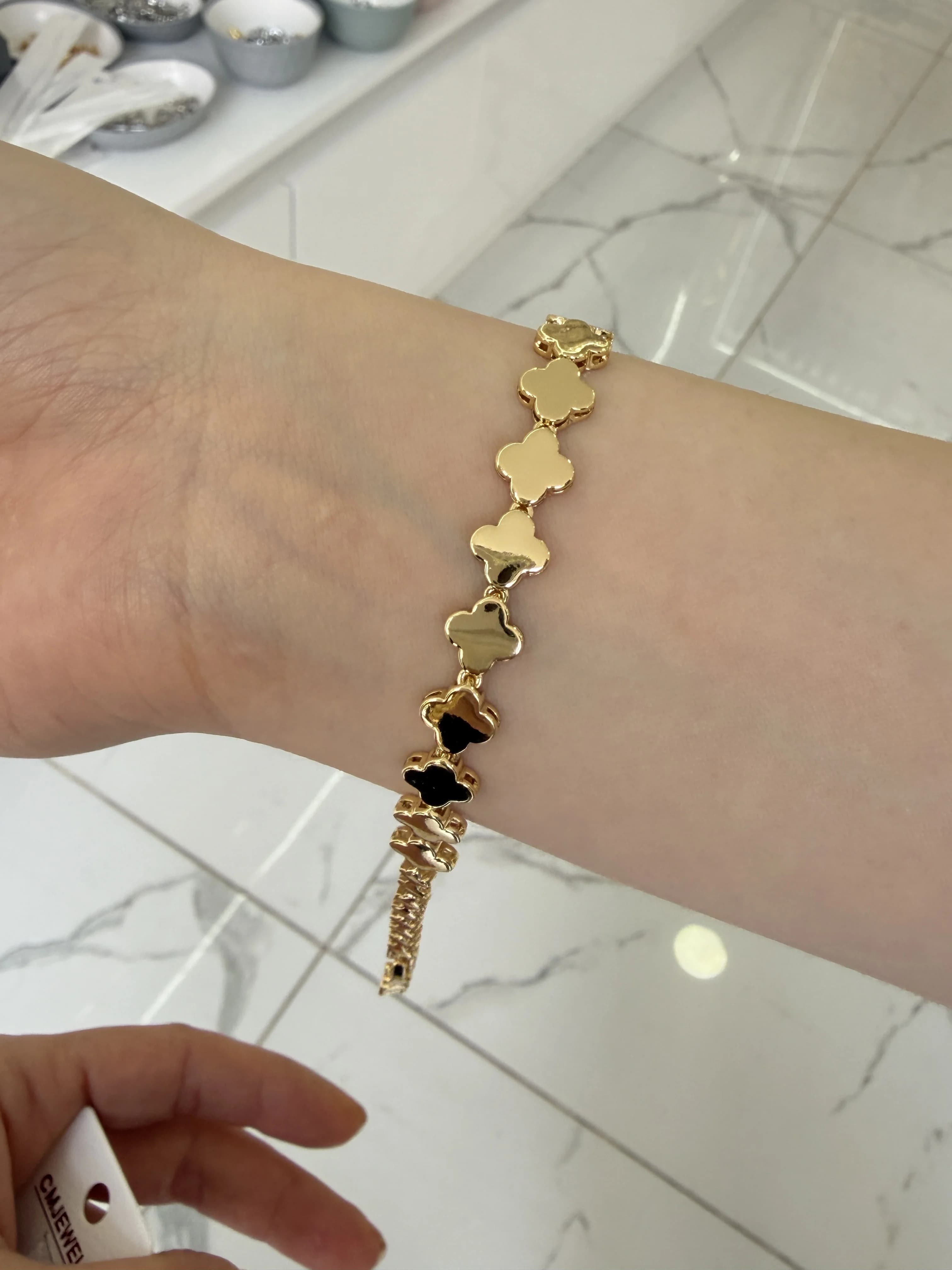 14K CM Altın Kaplama Parlak Yonca Bileklik