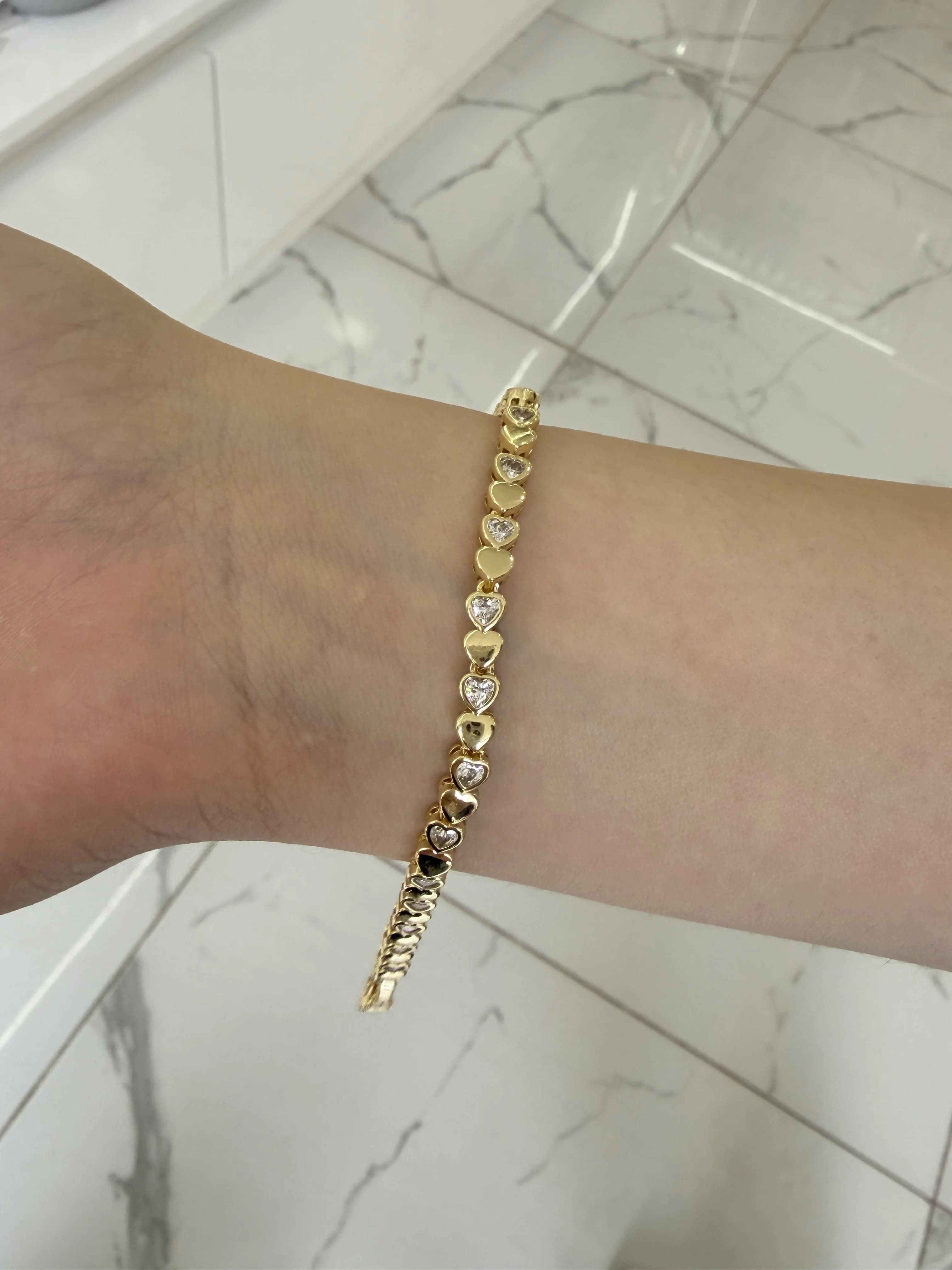 14K CM Altın Kaplama Kalp Taş Bileklik