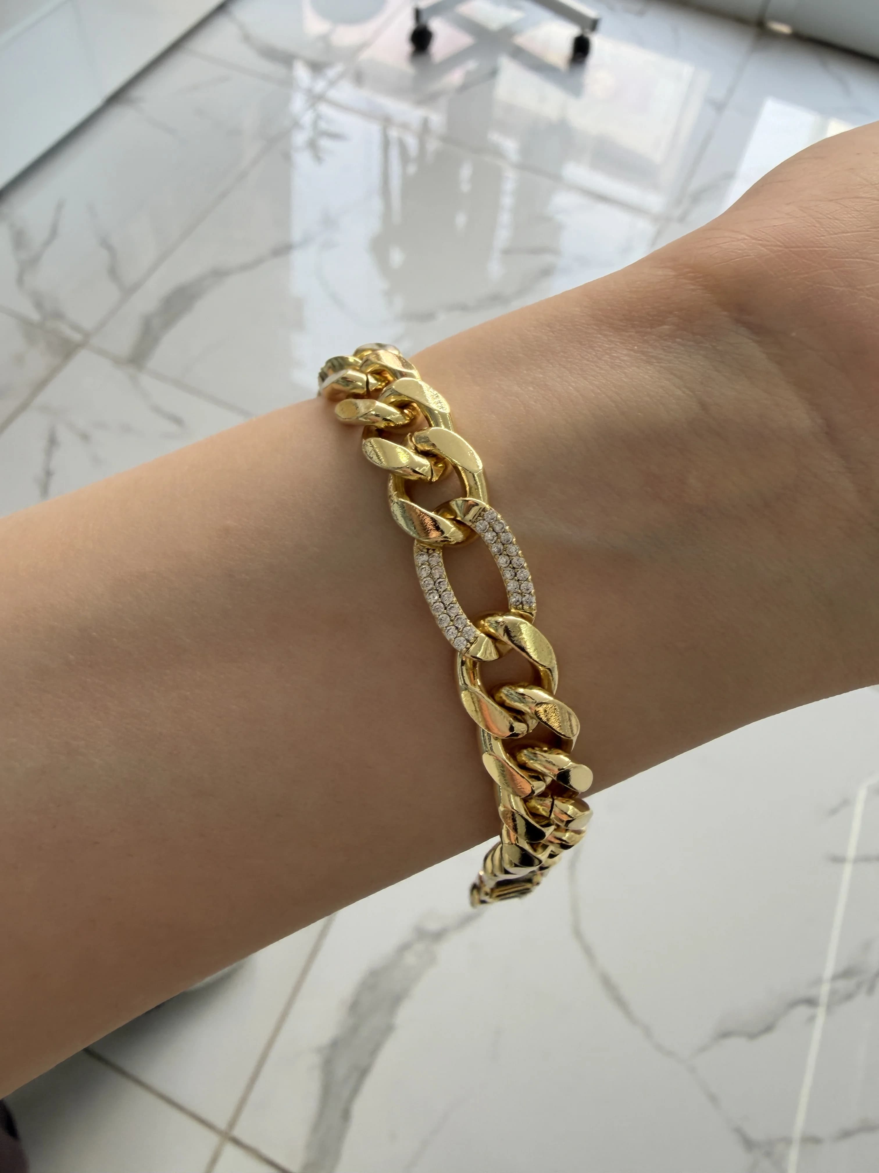 14K CM Altın Kaplama Gurmet tek Taş Bileklik