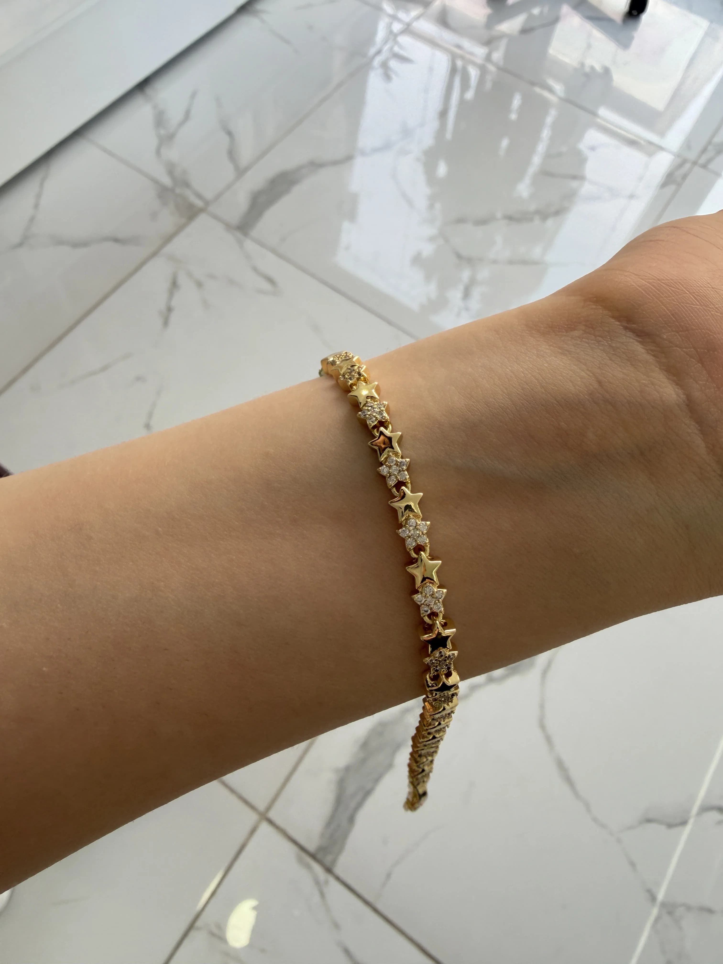 14K CM Altın Kaplama Taşlı Yıldızlı Bileklik