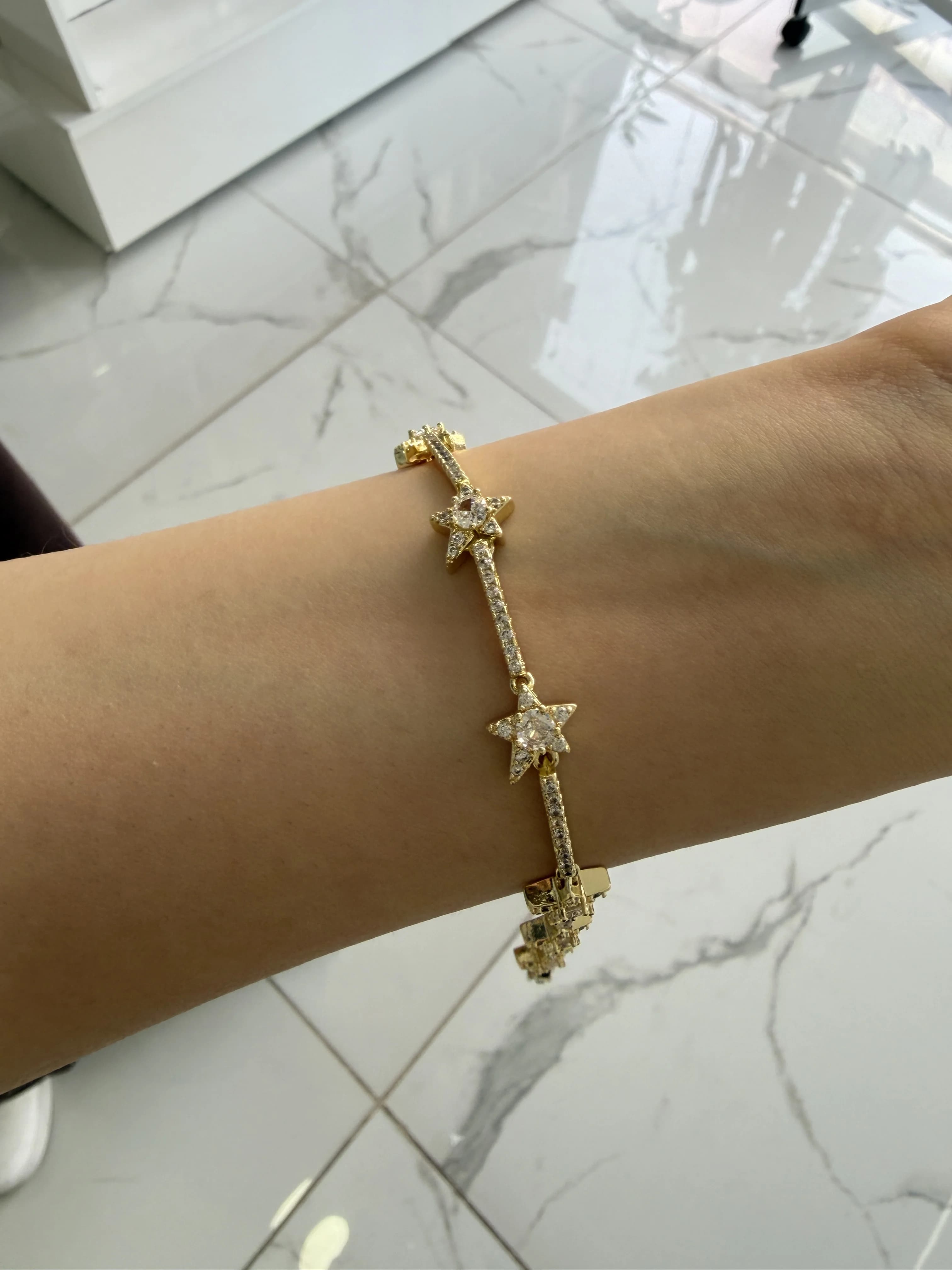 14K CM Altın Kaplama Full Taş Yıldız Bileklik