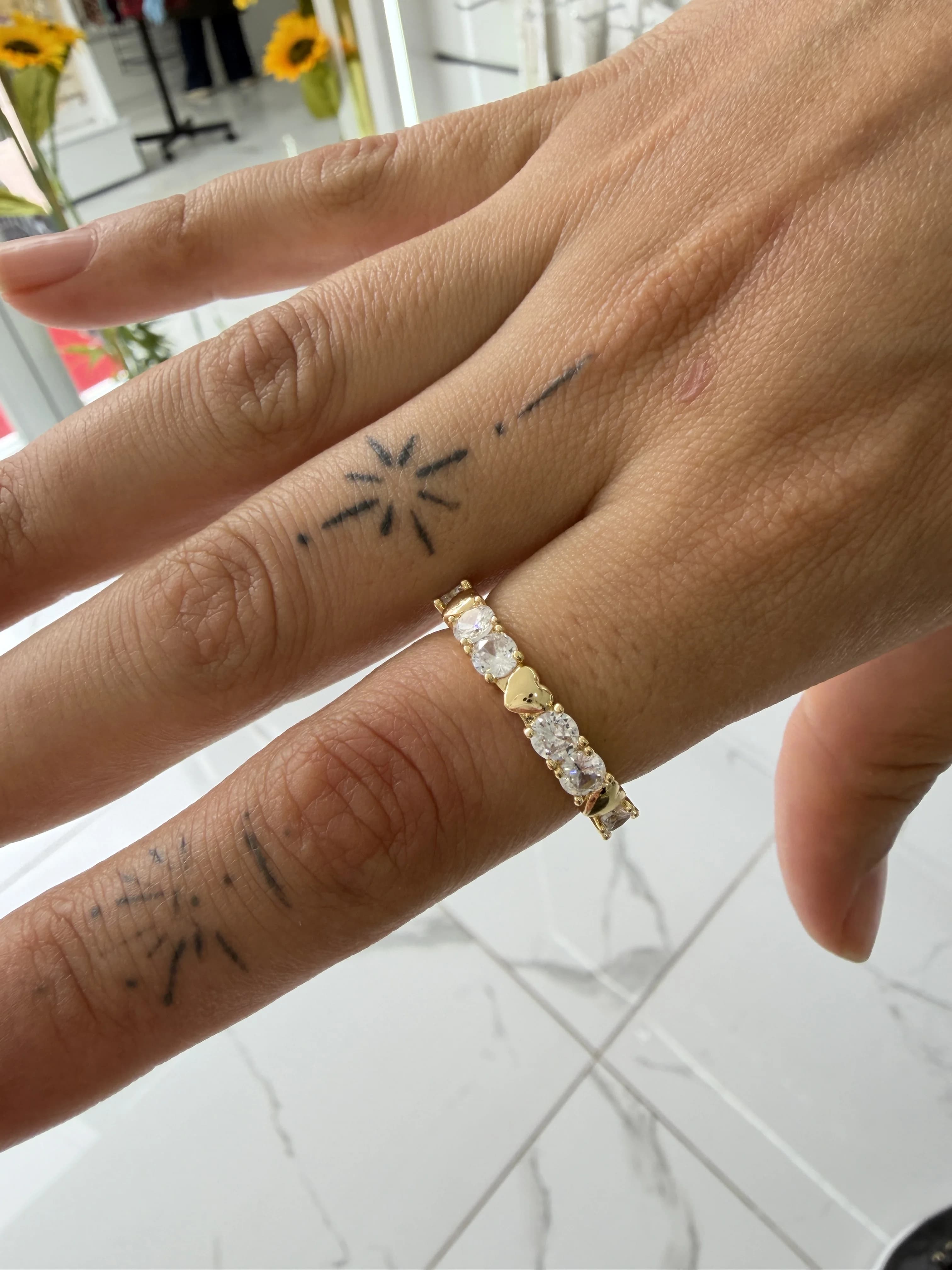 14K CM Altın Kaplama Taş Kalp Yüzük