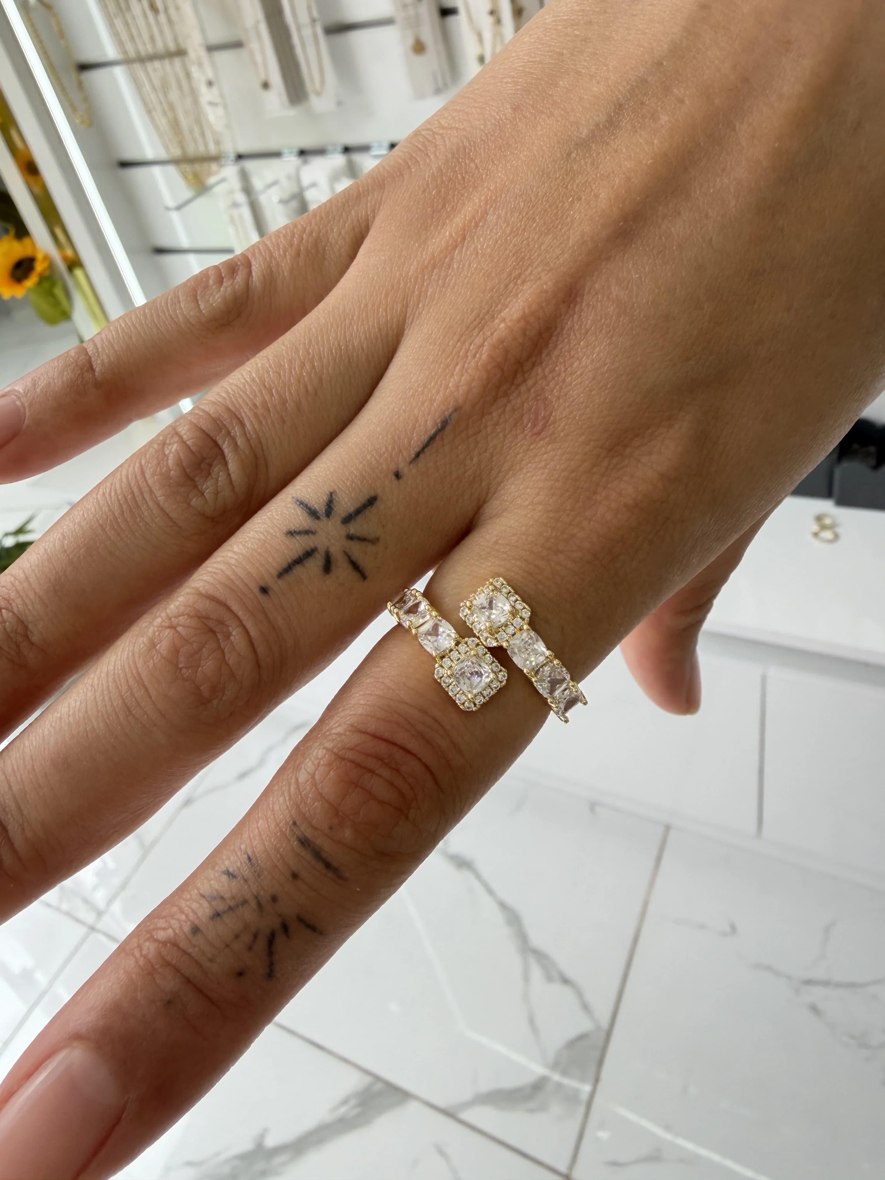 14K CM Altın Kaplama Çift Baget Yüzük