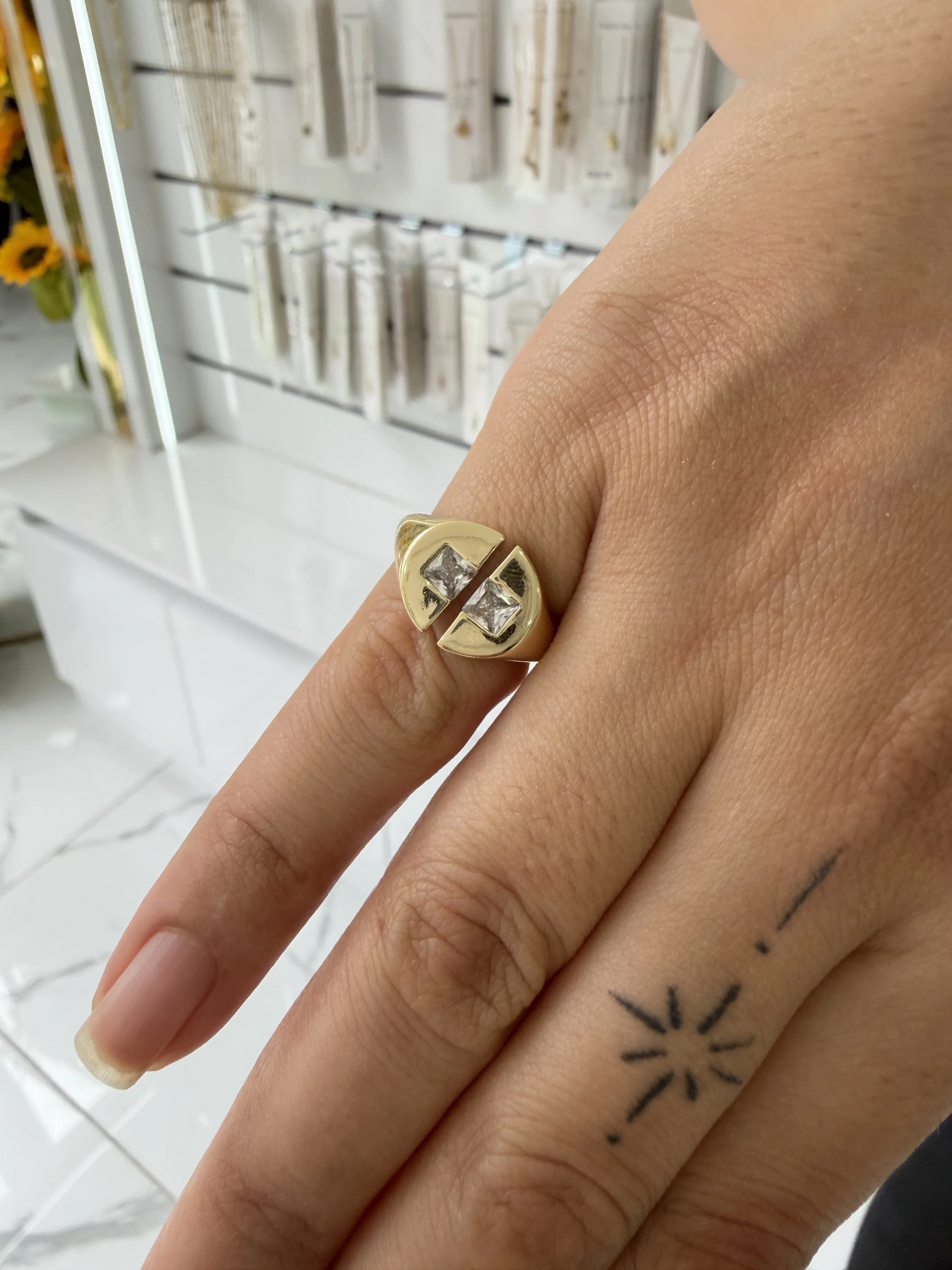 14K CM Altın Kaplama Oval Taşlı Yüzük