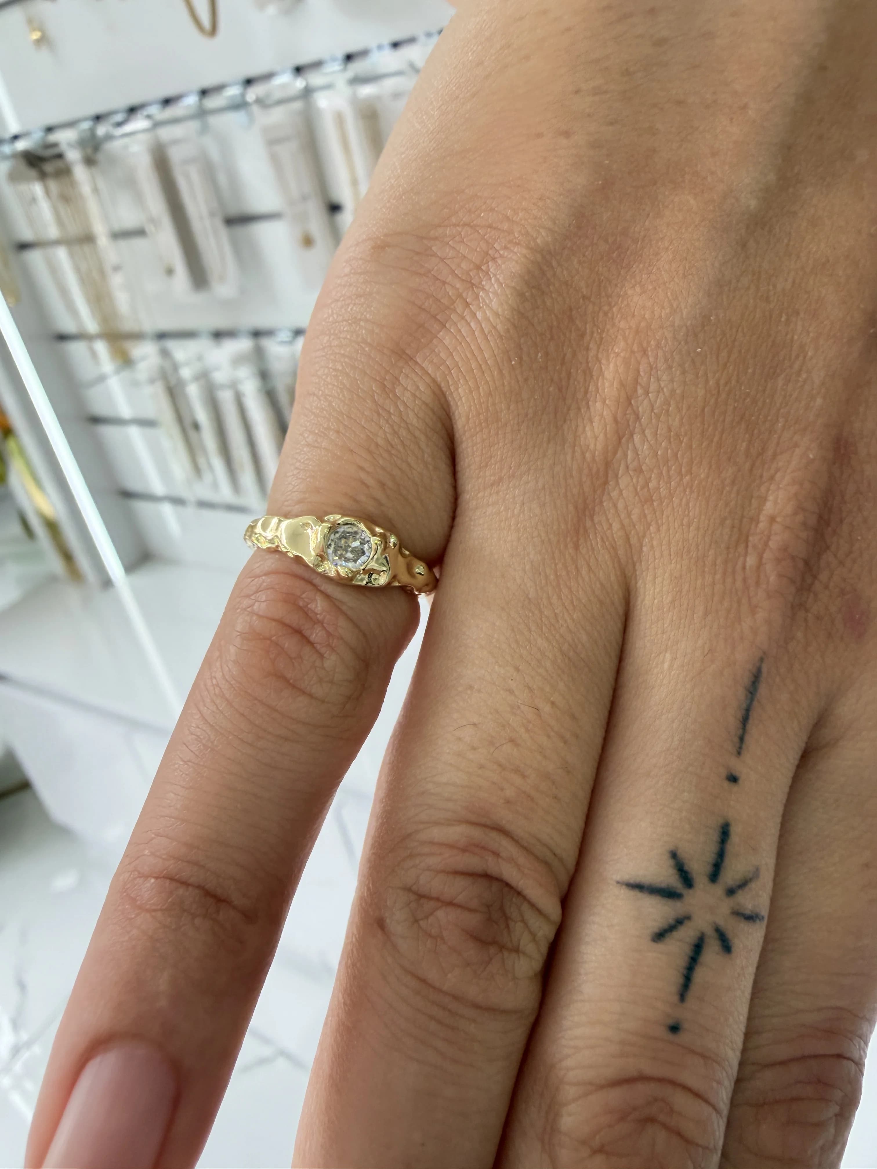 14K CM Altın Kaplama tektaş Yüzük