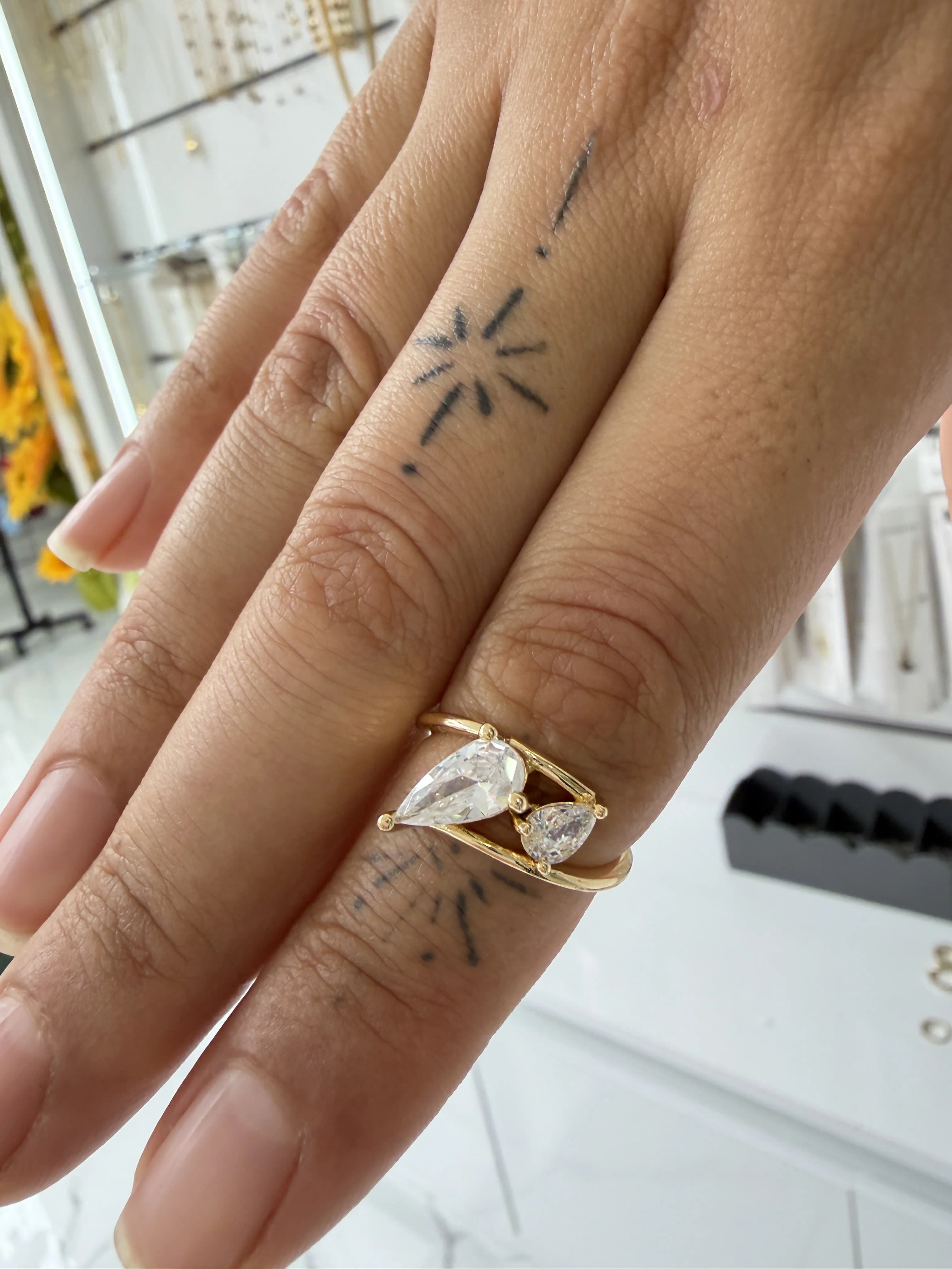 14K CM Altın Kaplama Büyük damla Yüzük