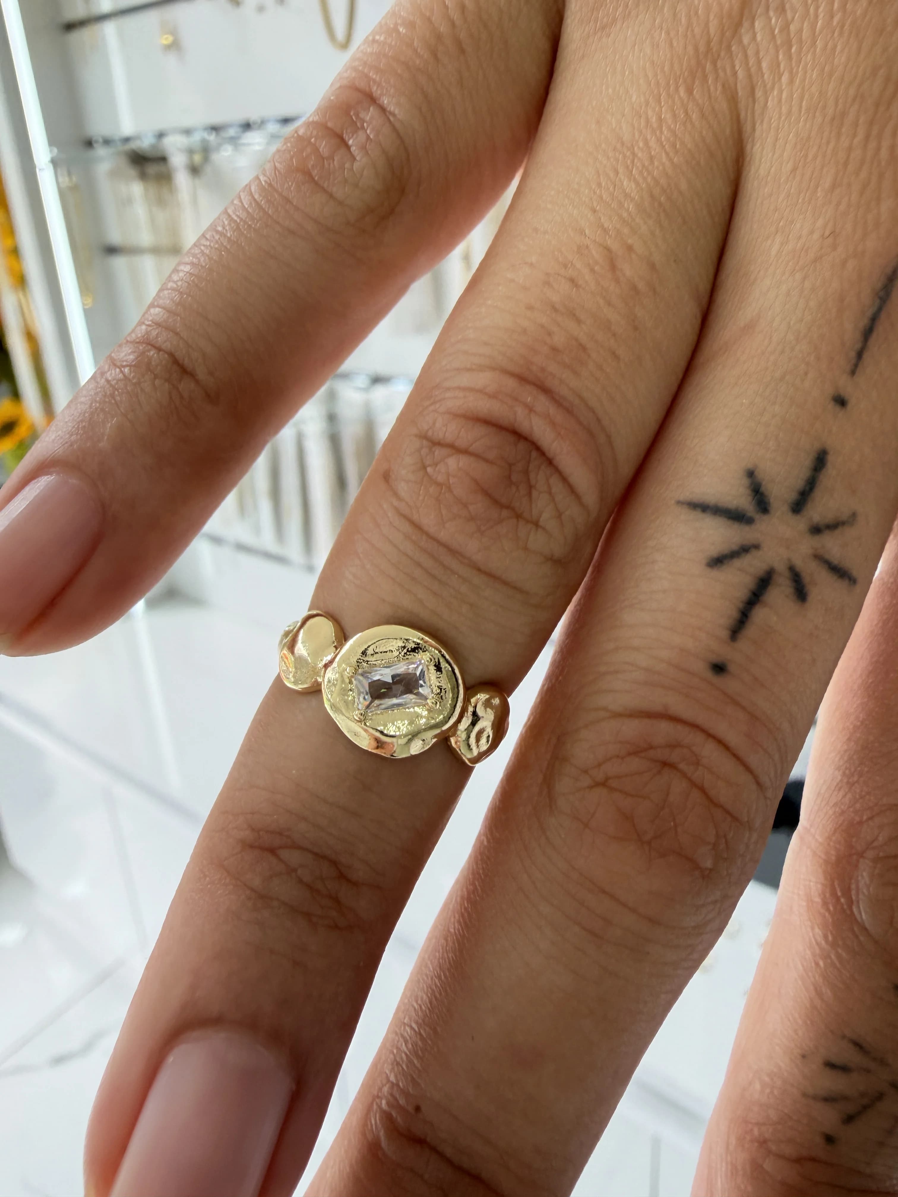 14K CM Altın Kaplama Ortası Taş Yüzük