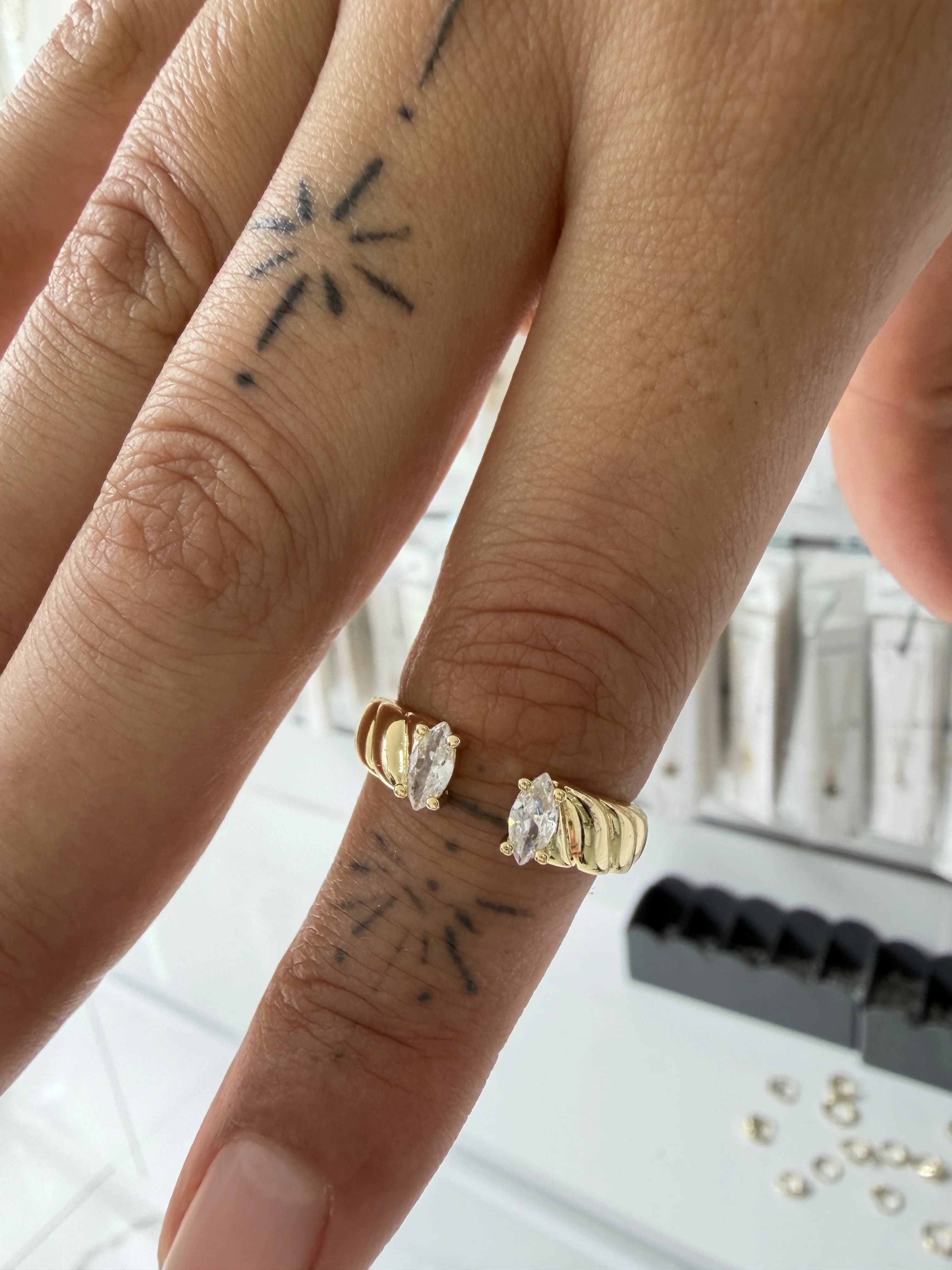 14K CM Altın Kaplama Çift Taş Yüzük