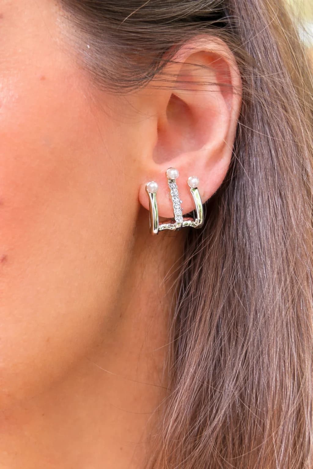 Gümüş Renk 3 Görünüm Mızrak Küpe