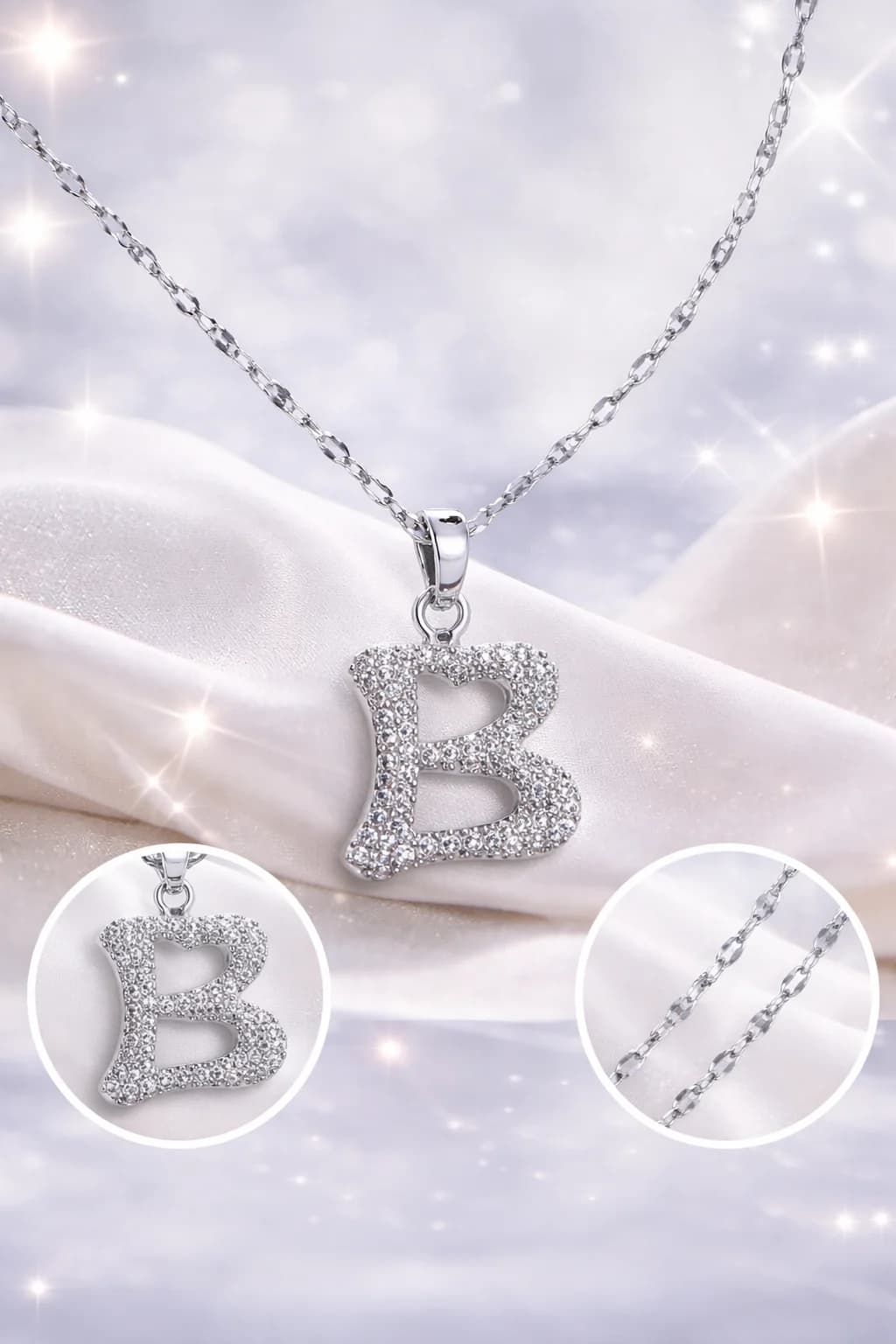 Çelik Gümüş Renk Taşlı Harf Kolye B