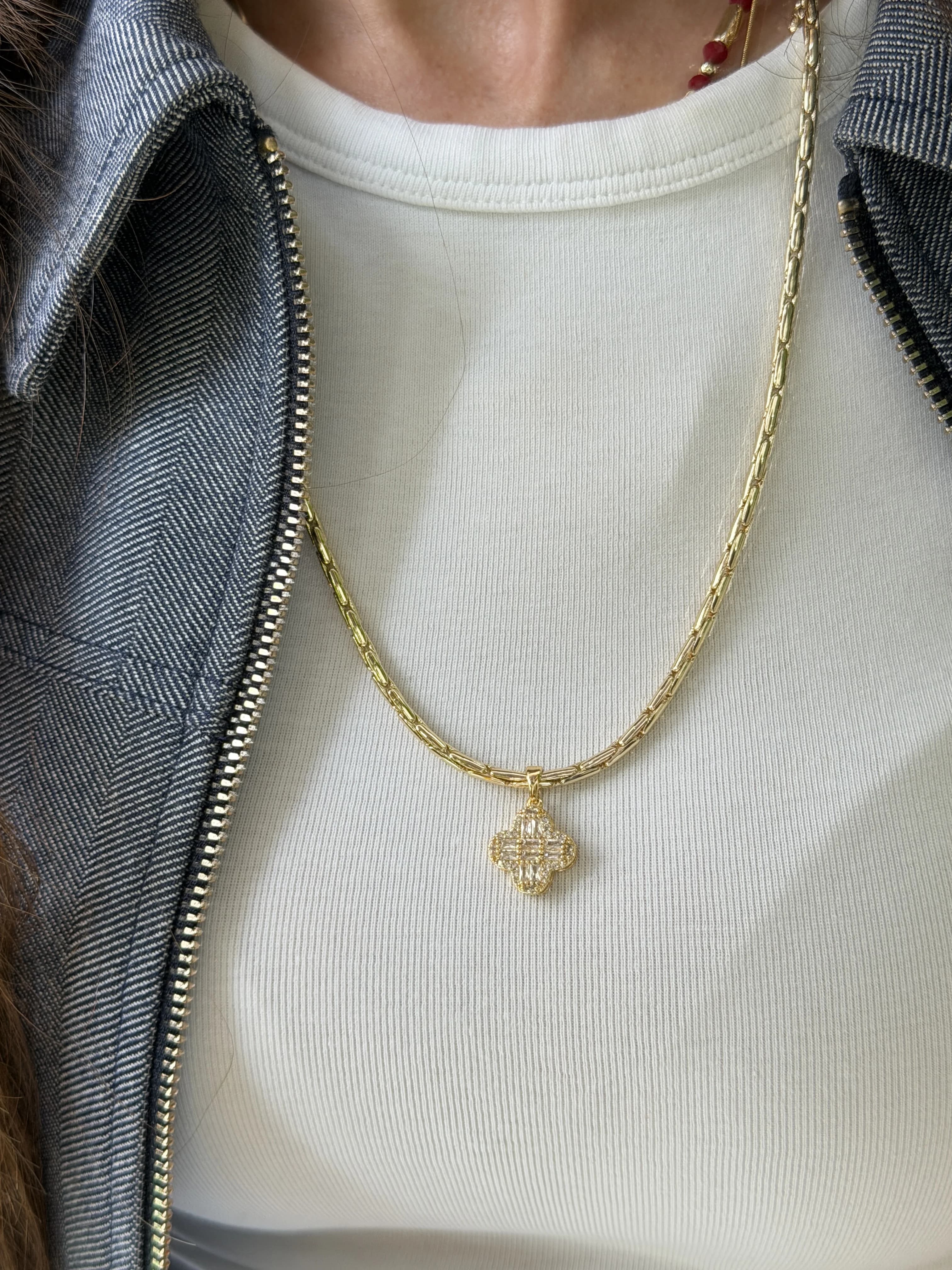 14K CM Altın Kaplama Yonca Kolye 60 cm