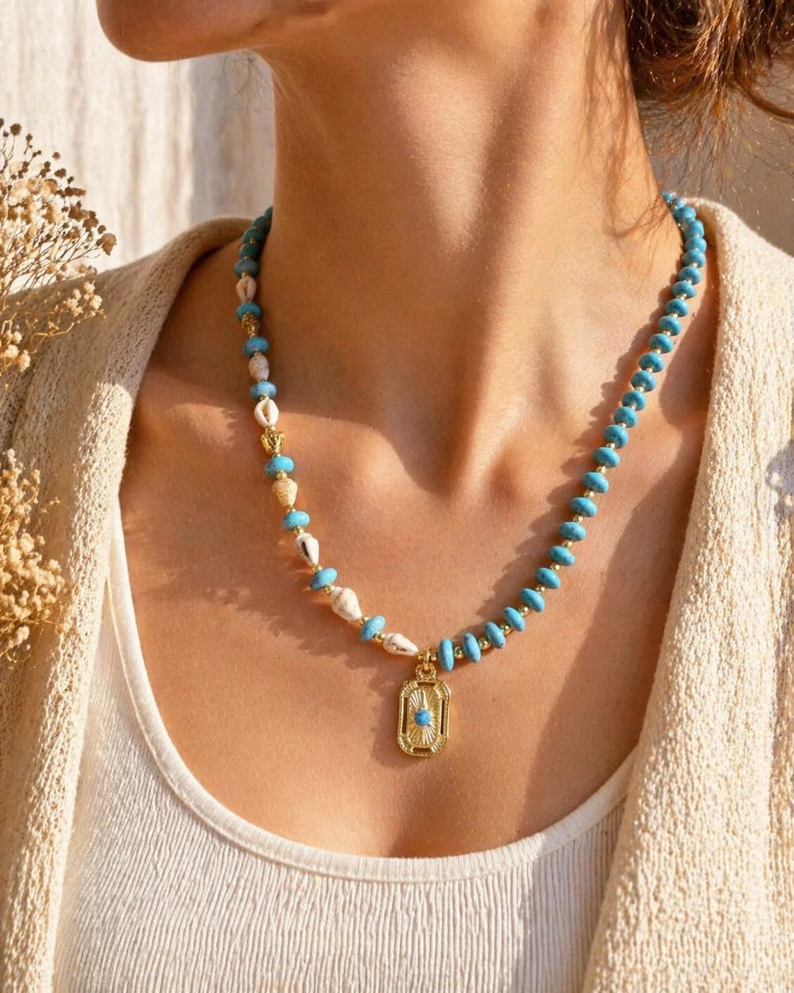 Vip Turkuaz Kabuk Tasarım Kolye