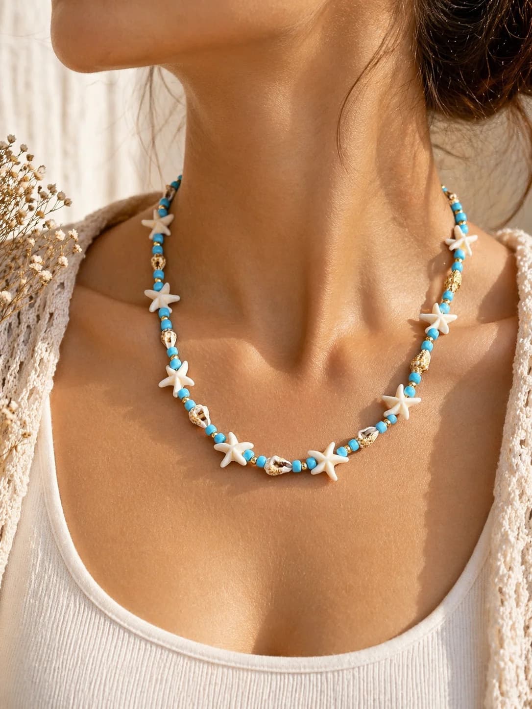 Vip Beyaz Mavi Deniz Yıldızı Kolye