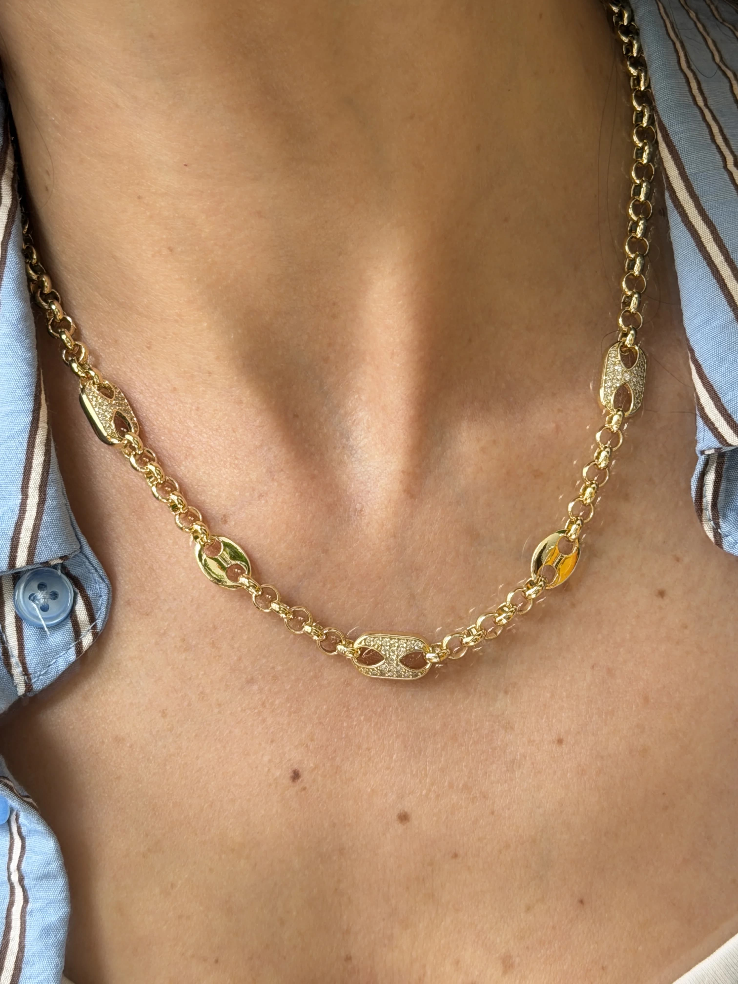 14K Altın Kaplama CM MRK Taşlı Kolye