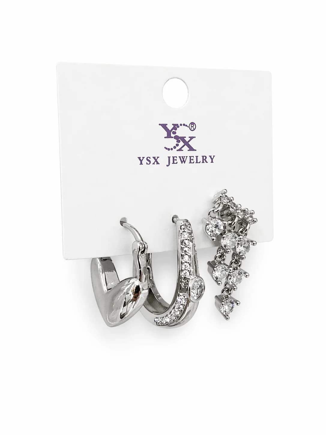 14K YSX Gümüş Renk 3’lü Küpe Seti