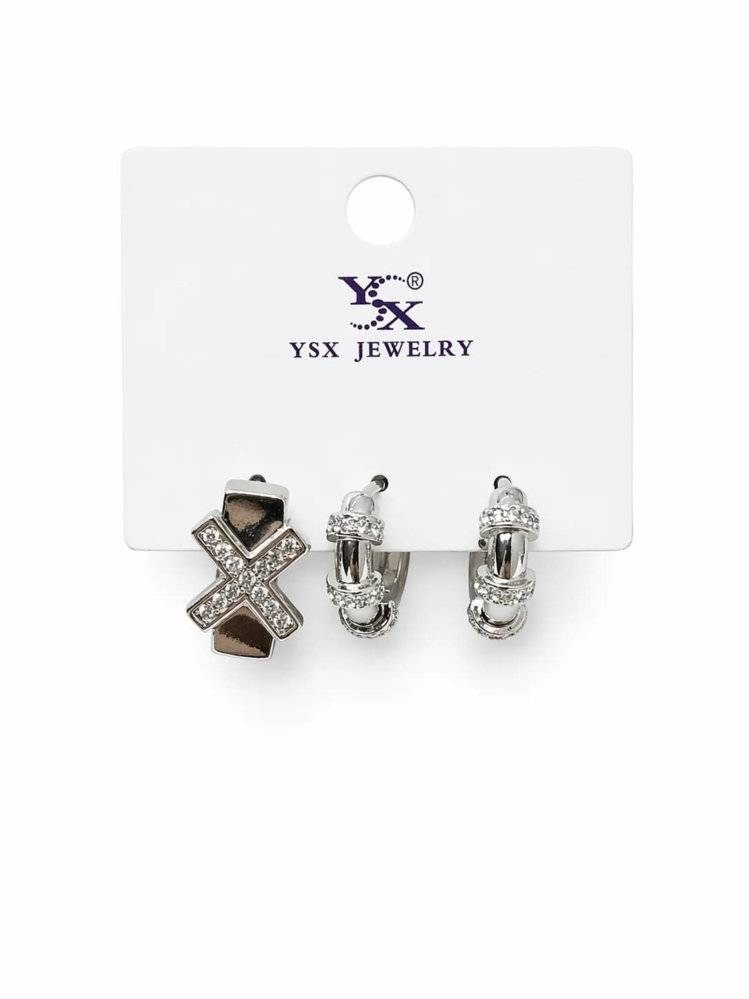 14K YSX Gümüş Renk 3’lü X Küpe Seti