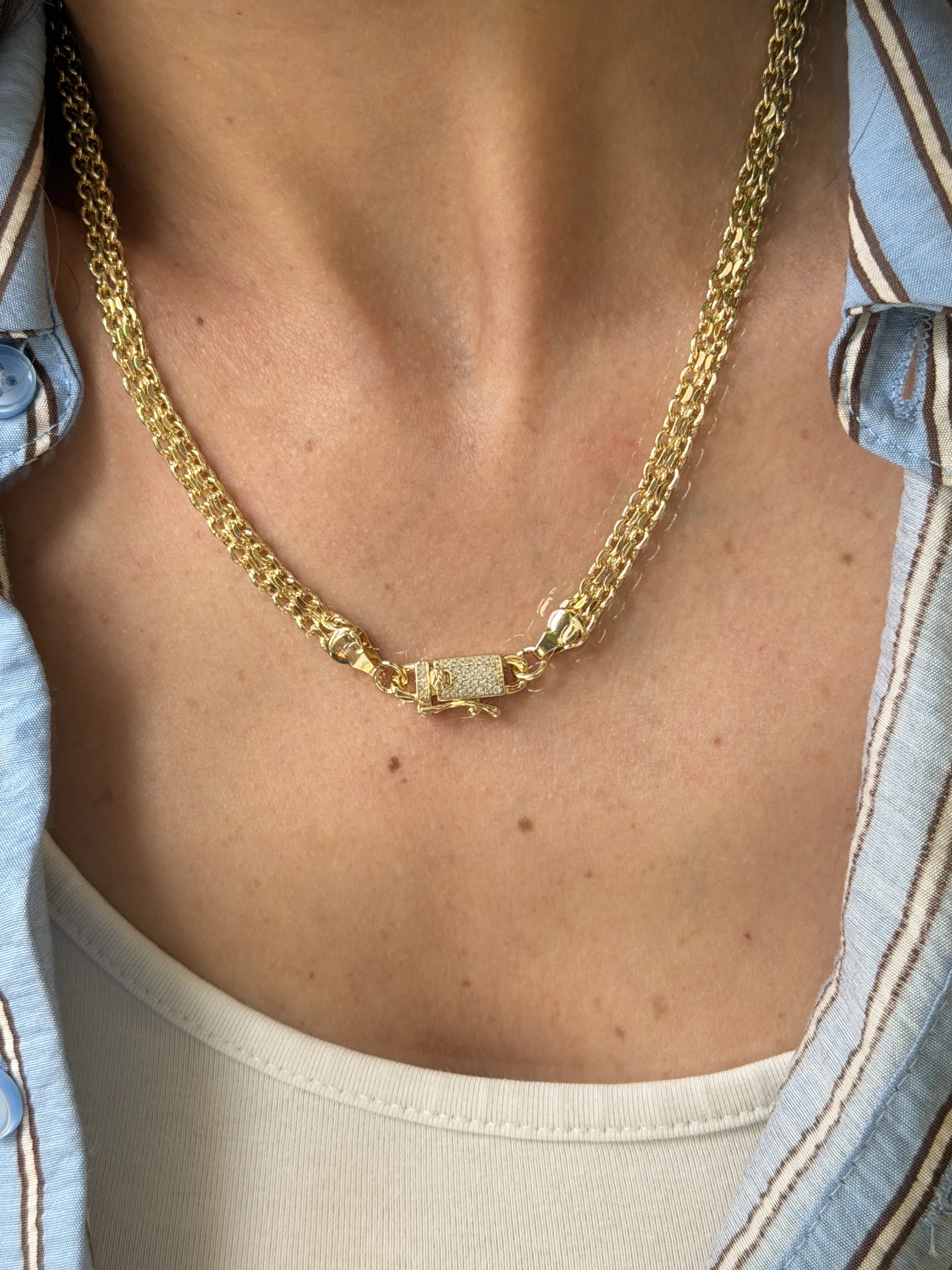 14K Altın Kaplama CM Taşlı Kilit Kolye