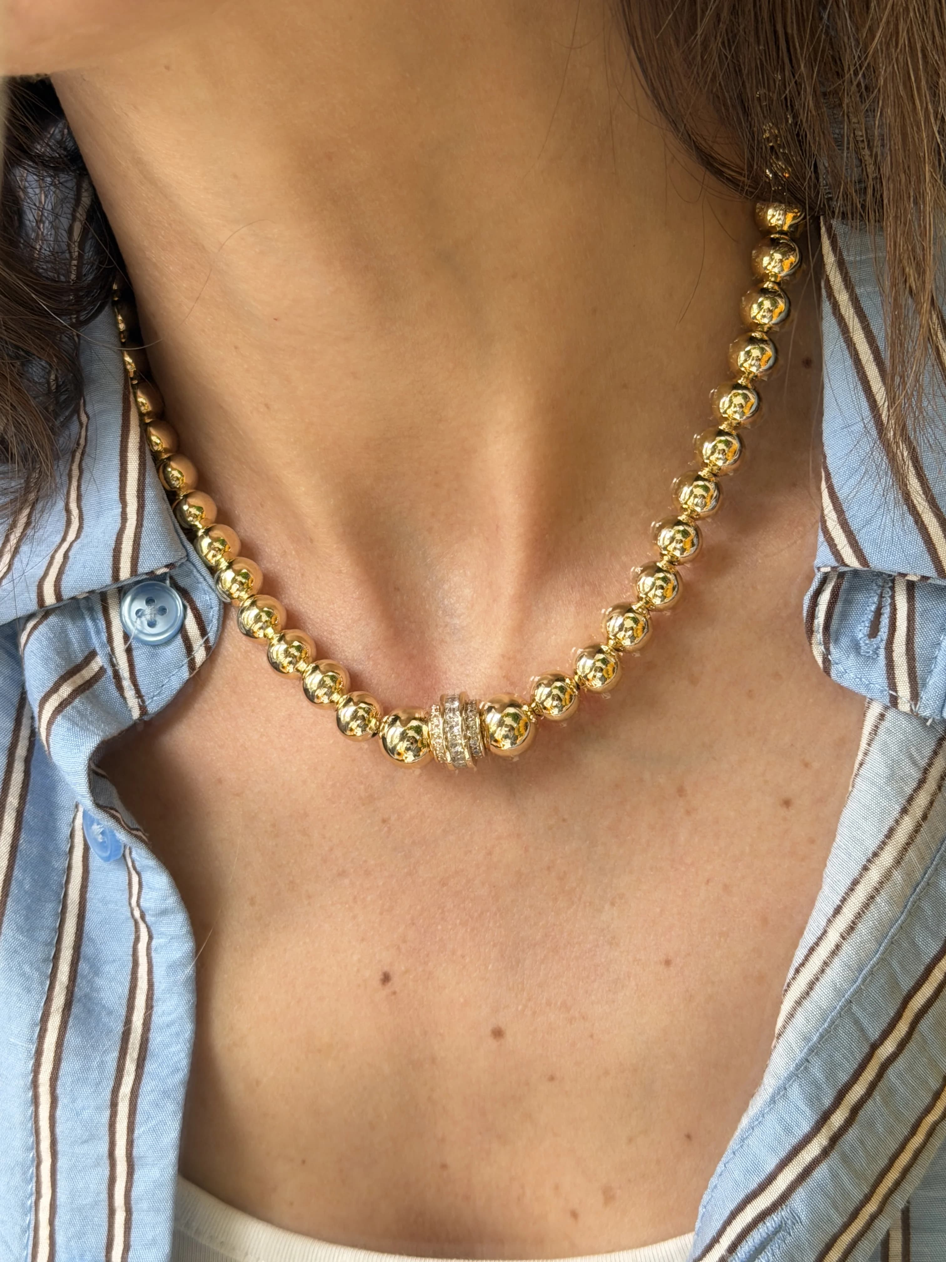 14K Altın Kaplama CM Taşlı Topcuk Kolye