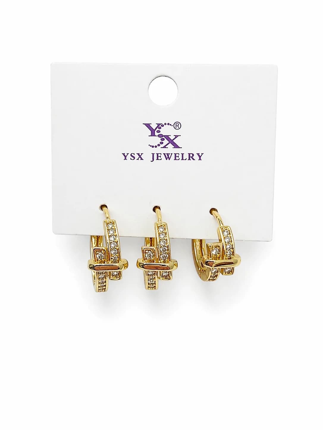 14K YSX Altın Kaplama 3’lü H Küpe Seti
