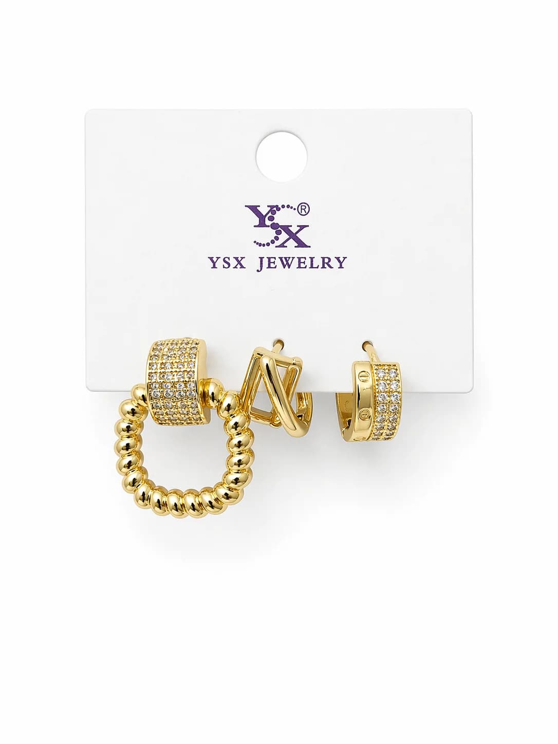 14K YSX Altın Kaplama 3’lü Küpe Seti