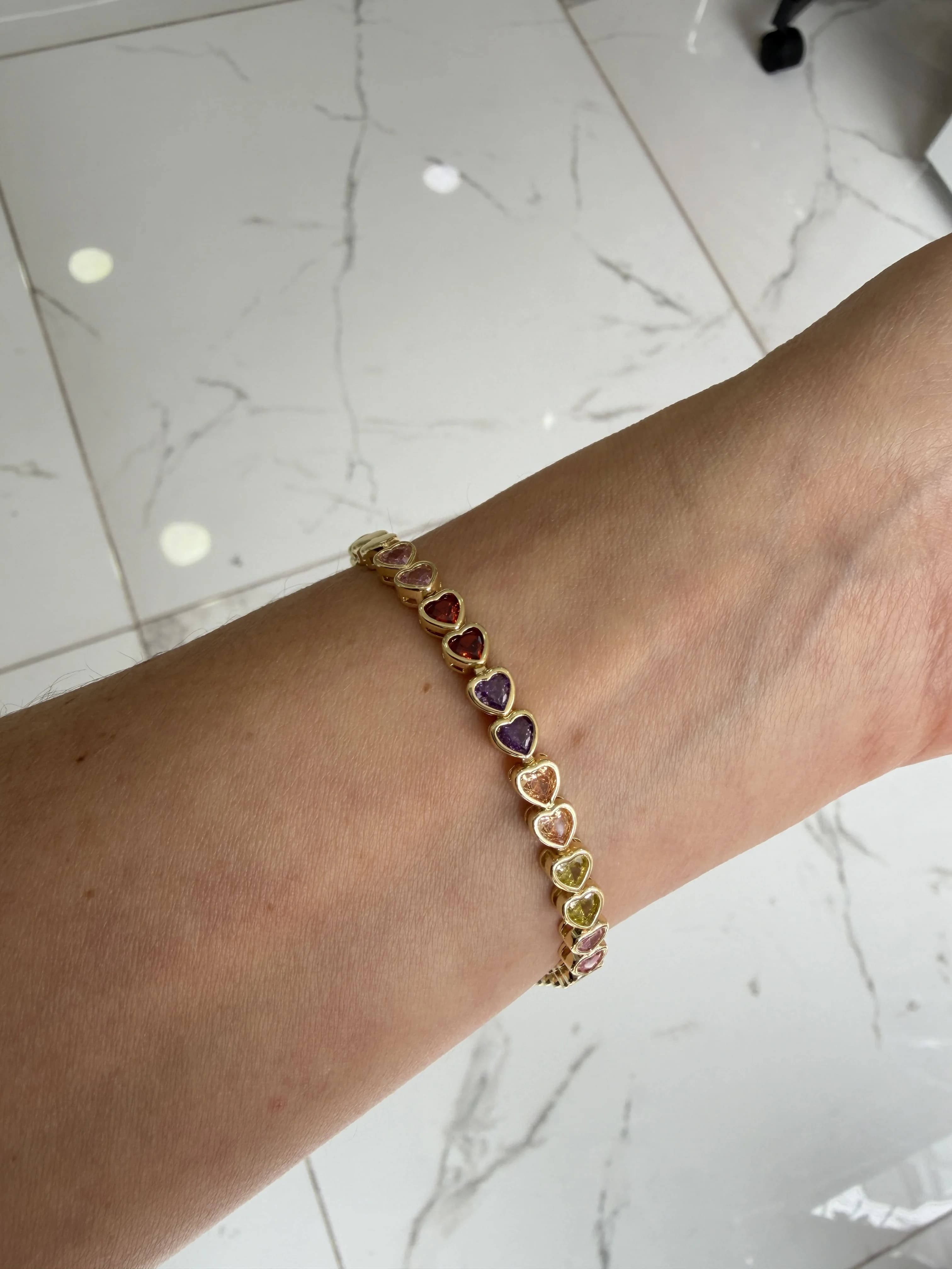 14K Altın Kaplama CM Renkli Kalp Bileklik