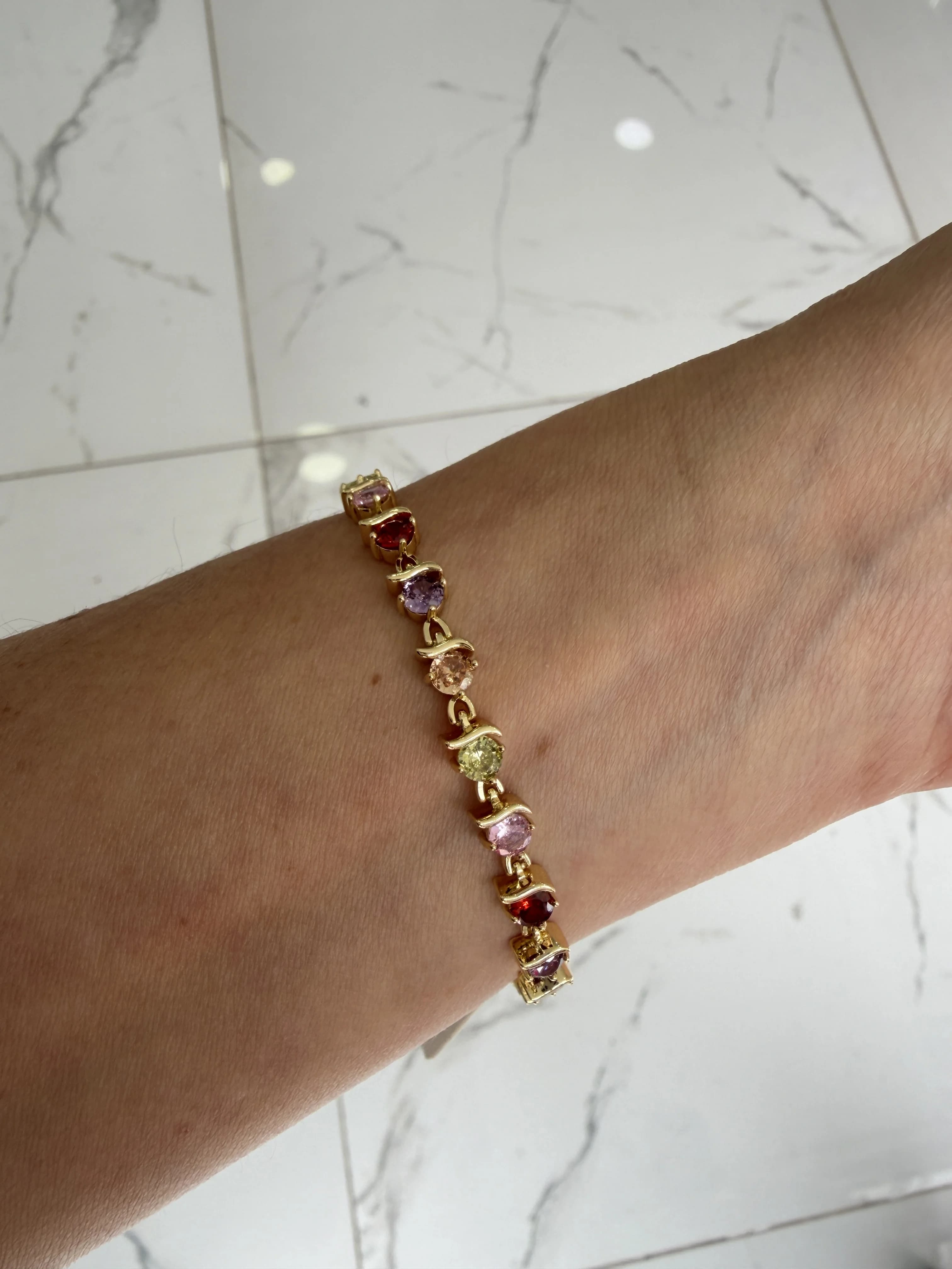 14K Altın Kaplama CM Renkli Taş Su Yolu Bileklik