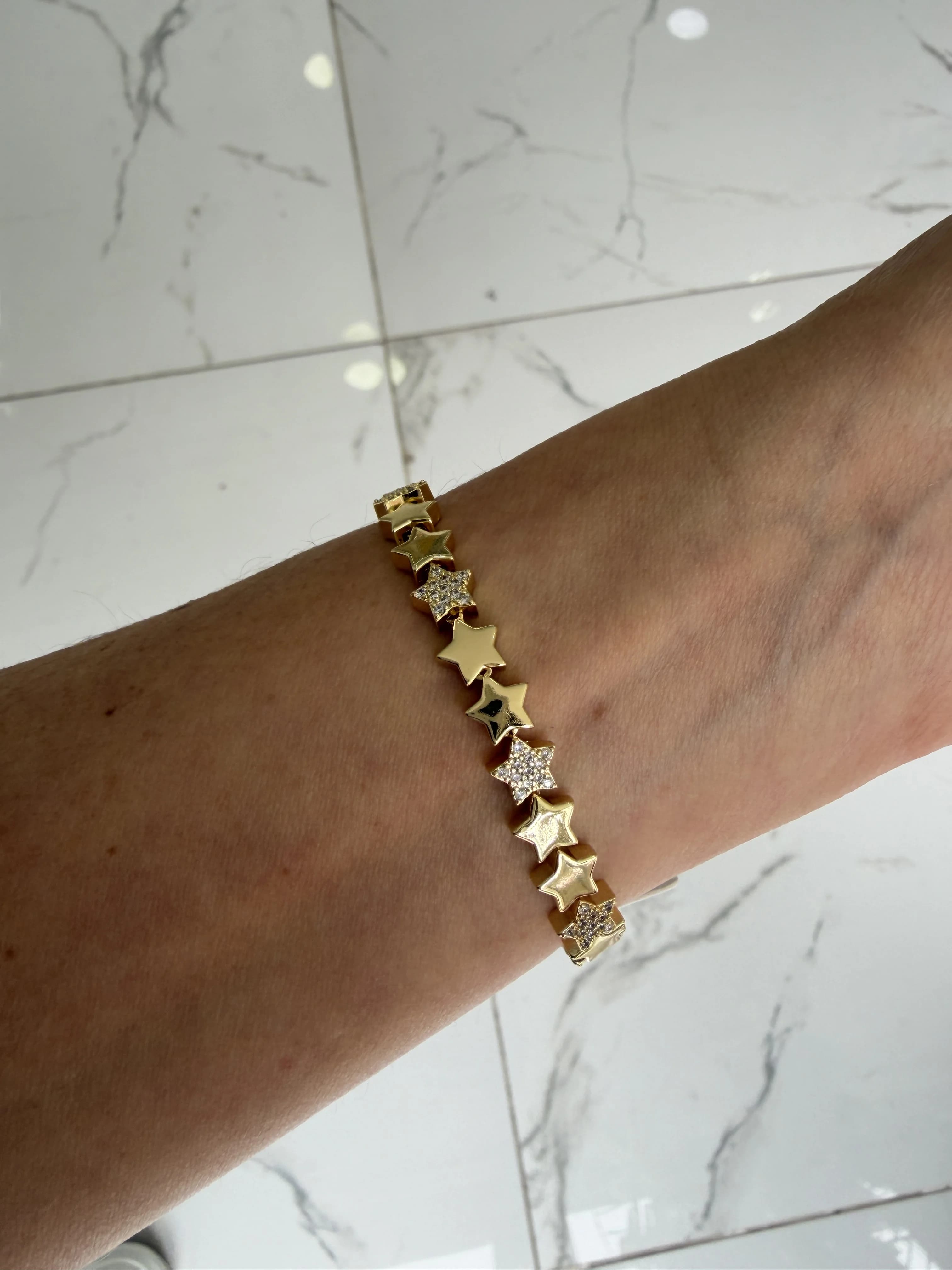 14K Altın Kaplama CM Taş Sıra Yıldız Bileklik