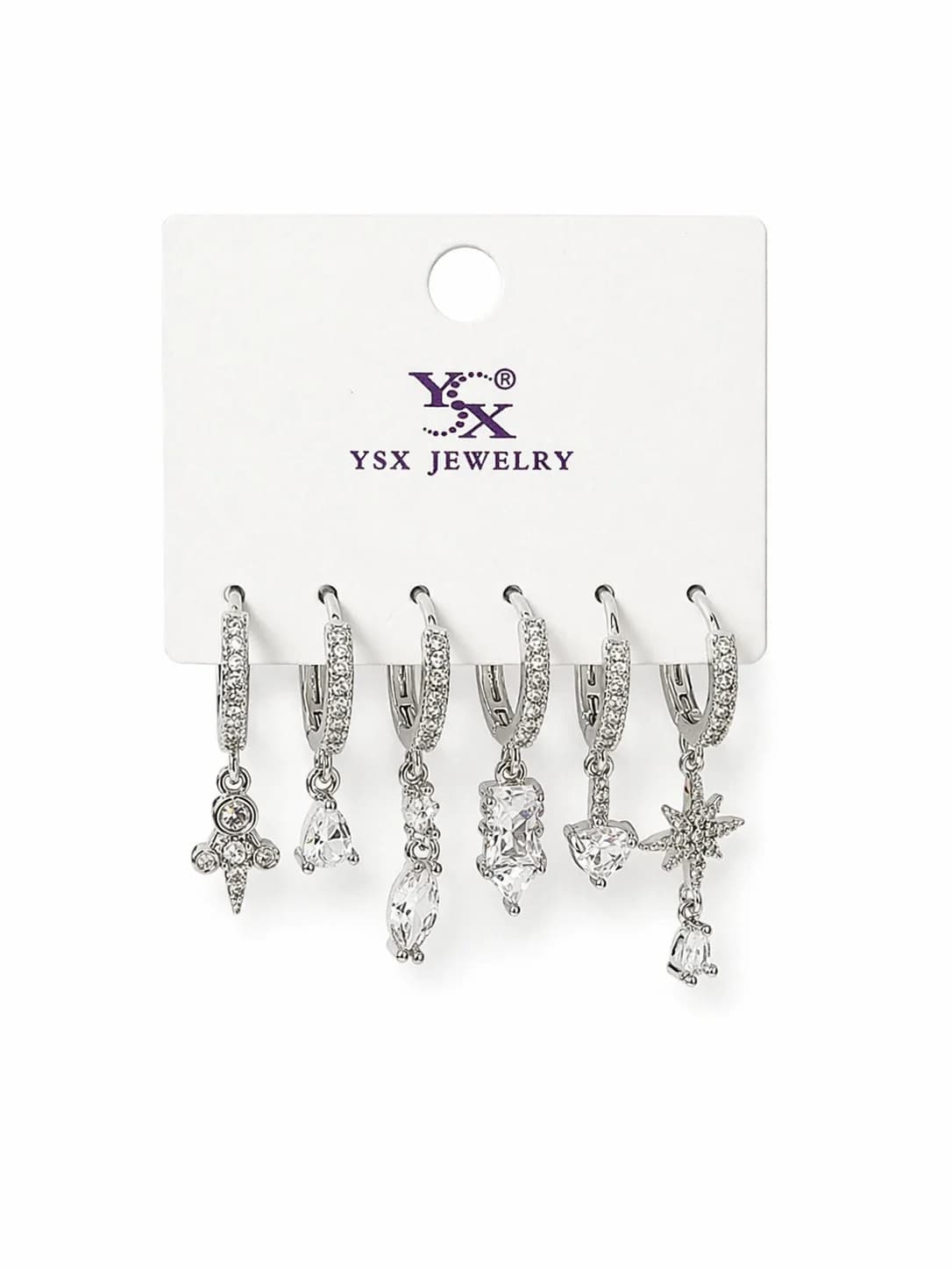 14K YSX Gümüş Renk 6’lı Küpe Seti