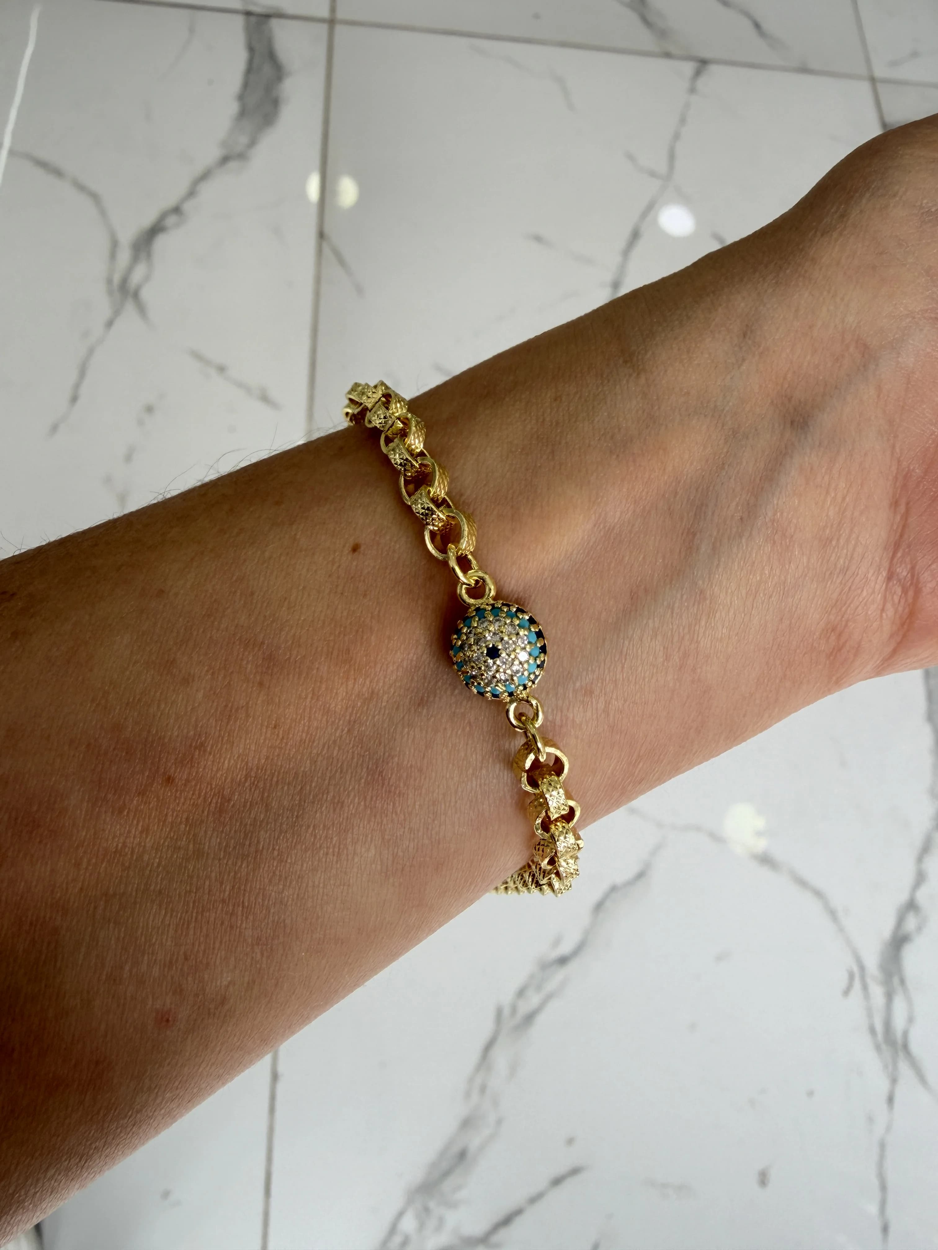 14K YSX Altın Kaplama Sosyete Tek Göz Bileklik