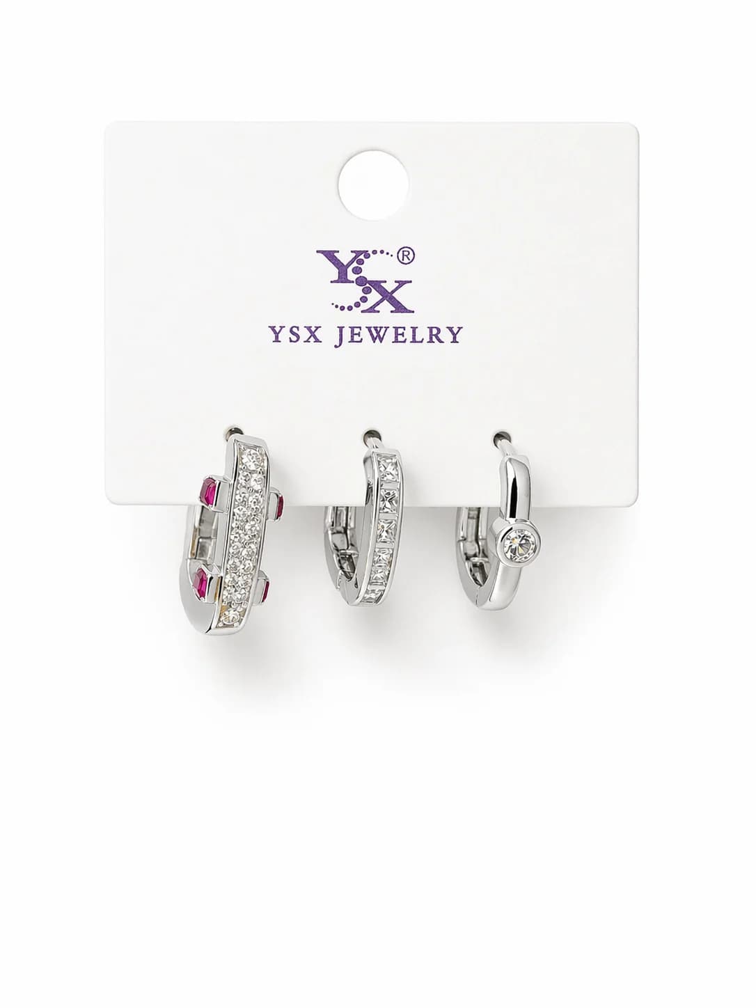 14K YSX Gümüş Renk 3’lü Taşlı Küpe Seti