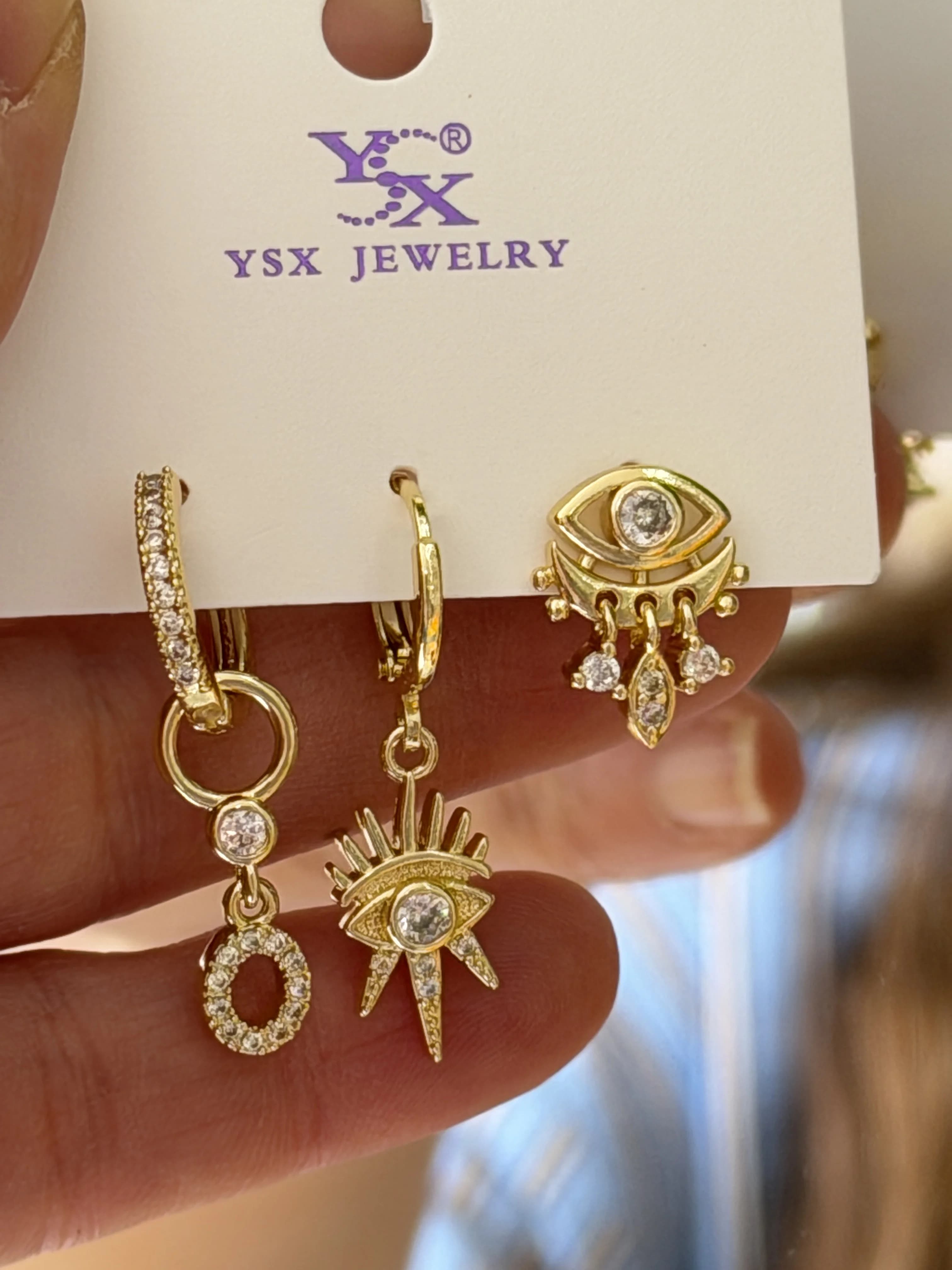 14K YSX 3 lü Göz Küpe Seti